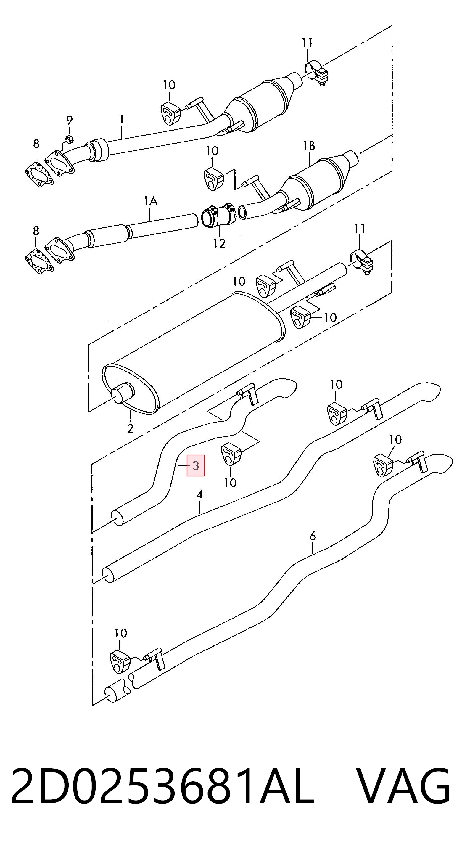 Silenciador, parte traseira para Volkswagen LT 2DB, 2DE, 2DK