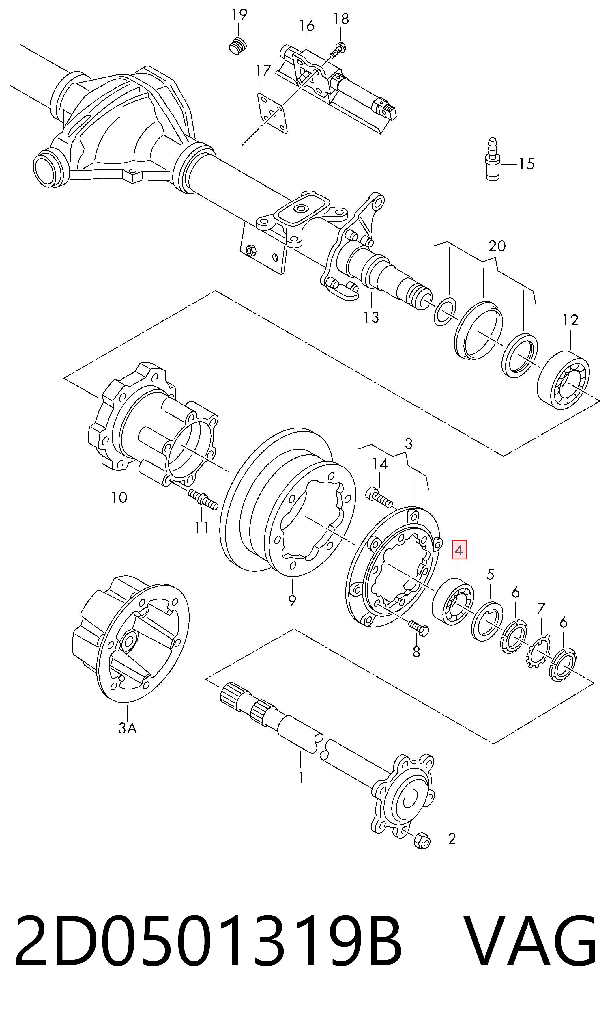 2D0501319B VAG Rolamento de cubo dianteiro