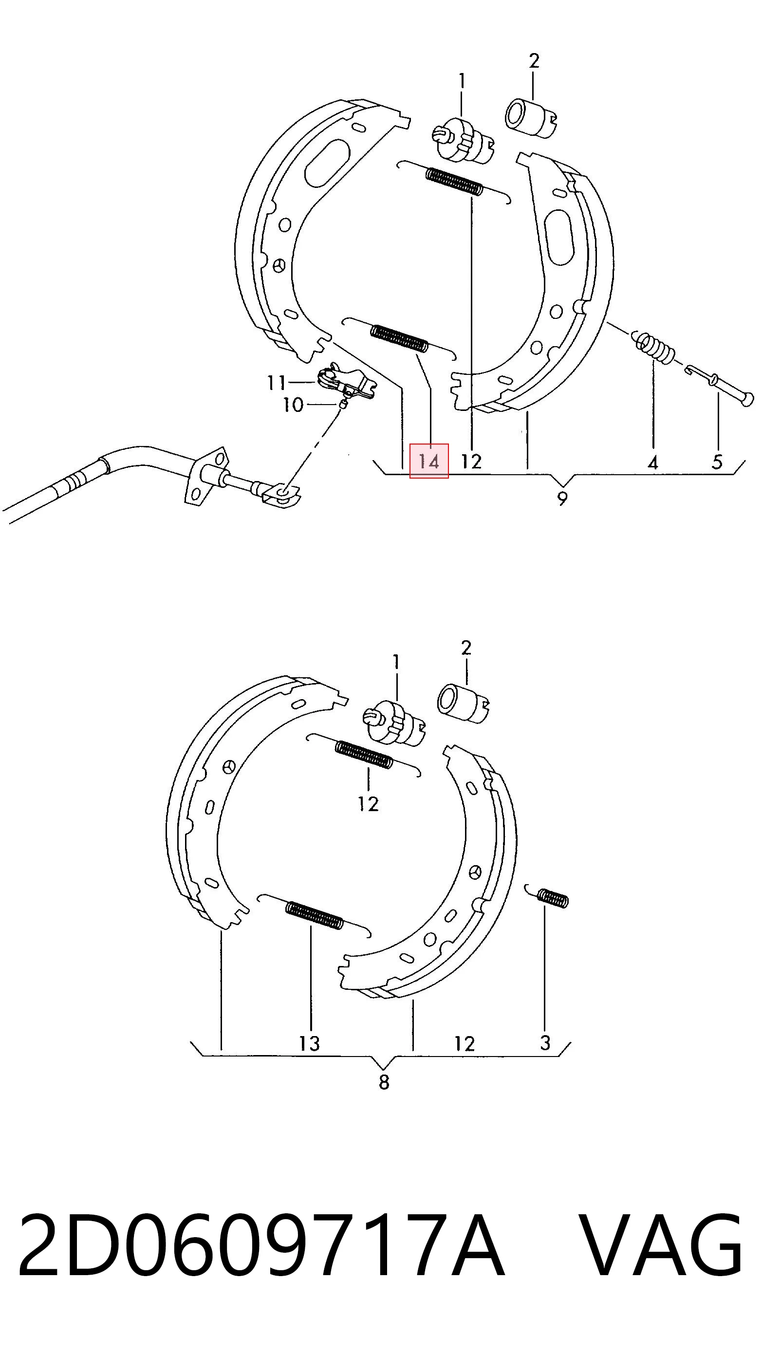 2D0609717A VAG Kit de reparação do freio de estacionamento