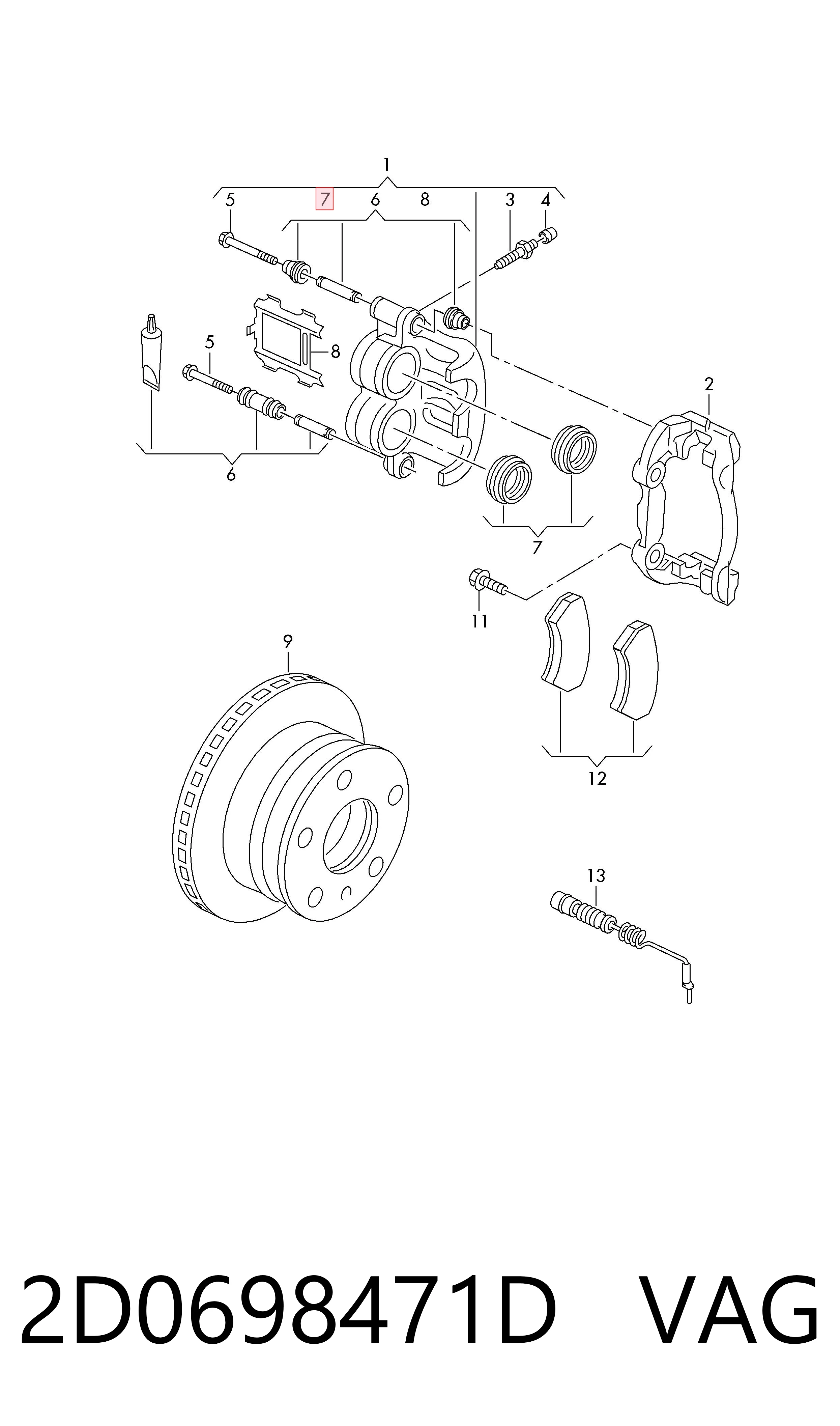 2D0698471D VAG Kit de reparação de suporte do freio traseiro