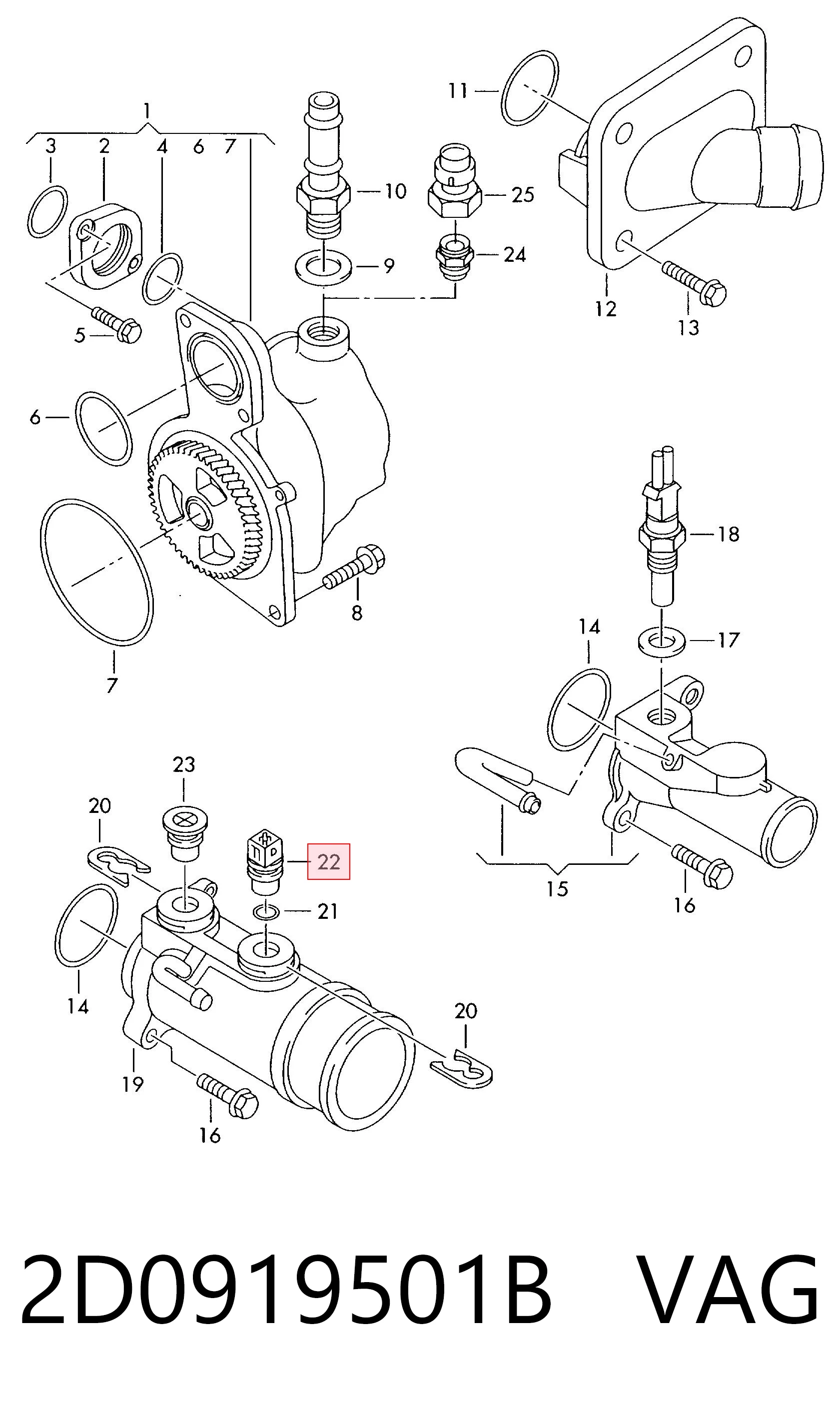 2D0919501B VAG Sensor de temperatura do fluido de esfriamento