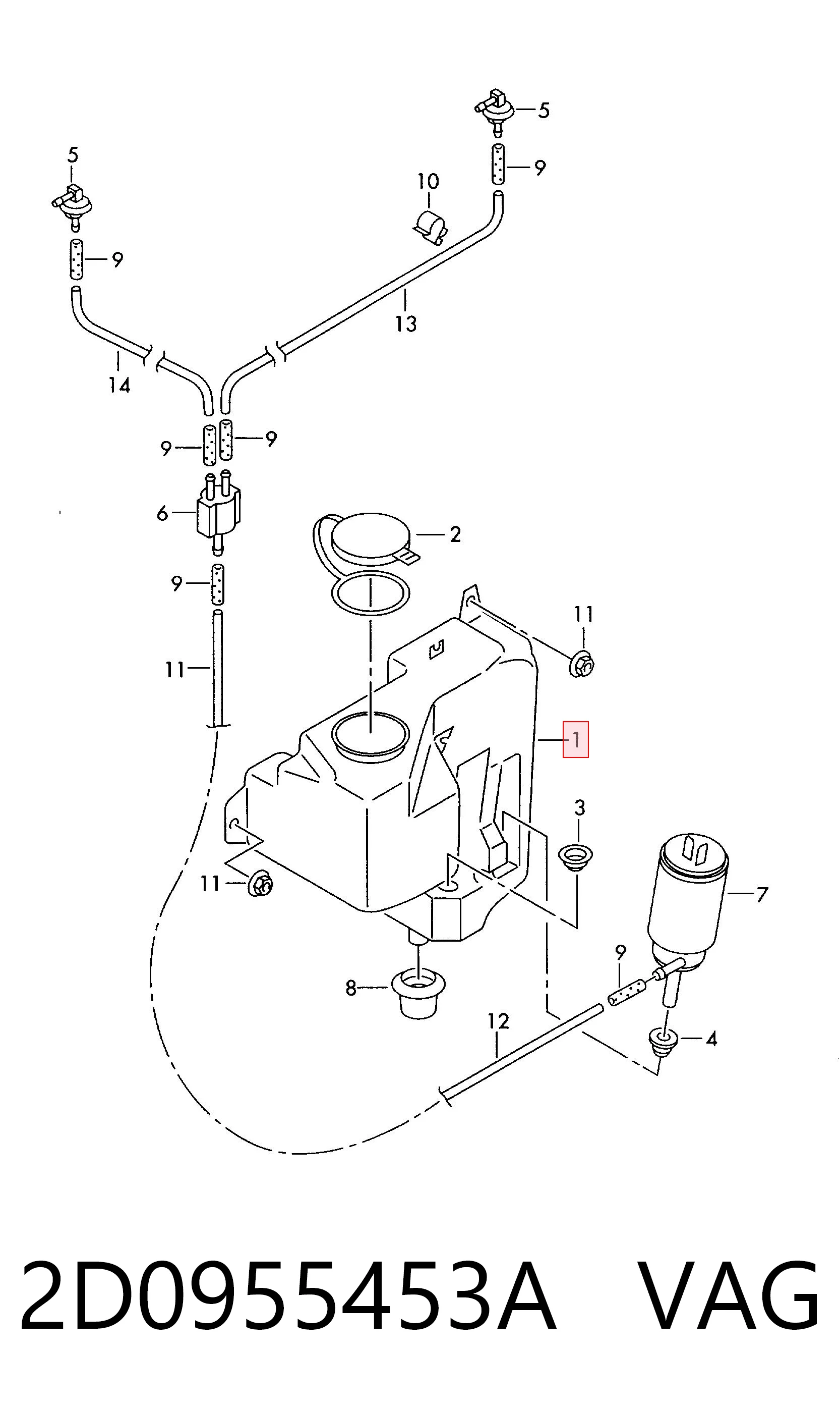 Tanque de fluido para lavador de vidro para Volkswagen LT 28-35 II 2DB, 2DE, 2DK