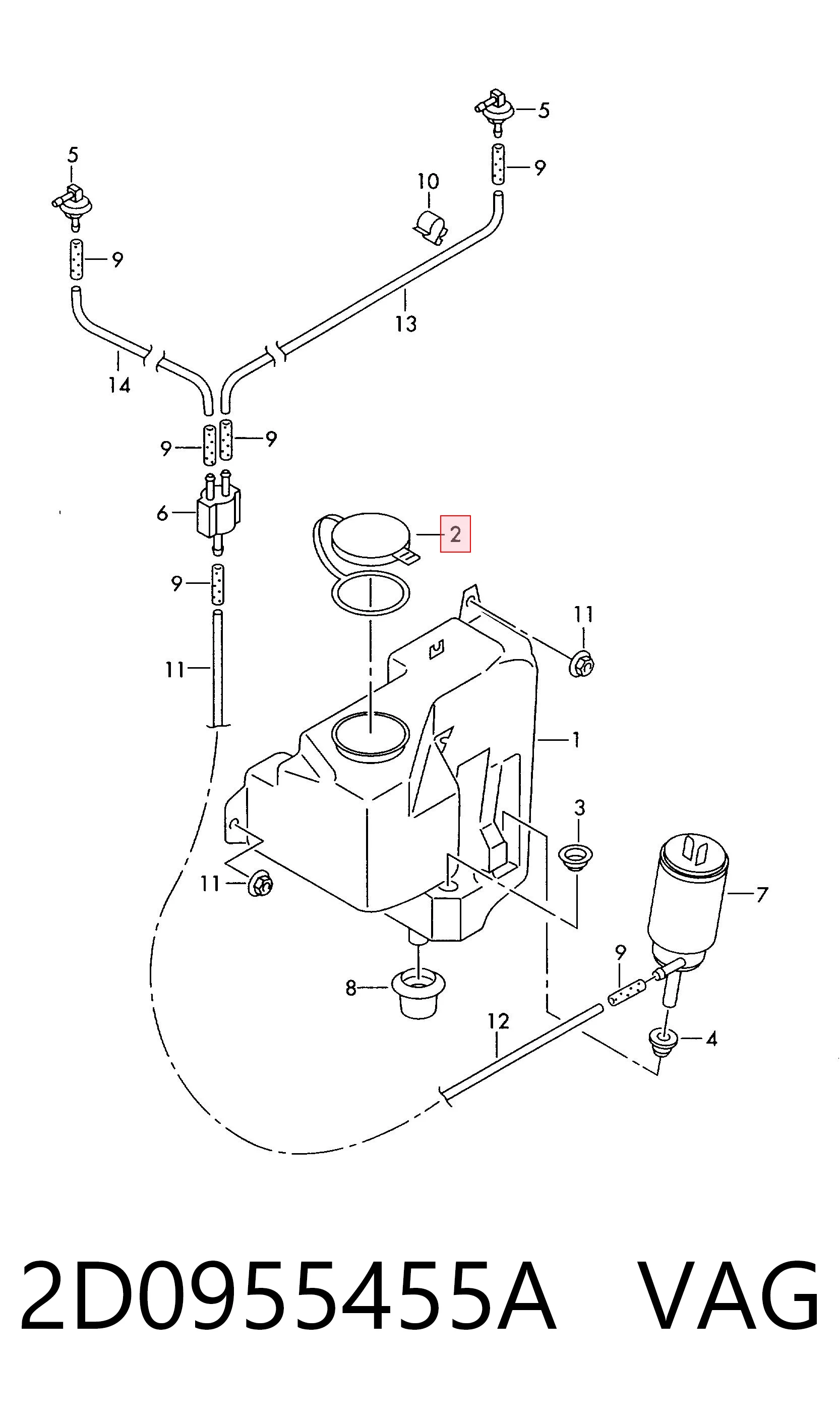Tampa de tanque de fluido para lavador para Volkswagen LT 28-35 II 2DB, 2DE, 2DK