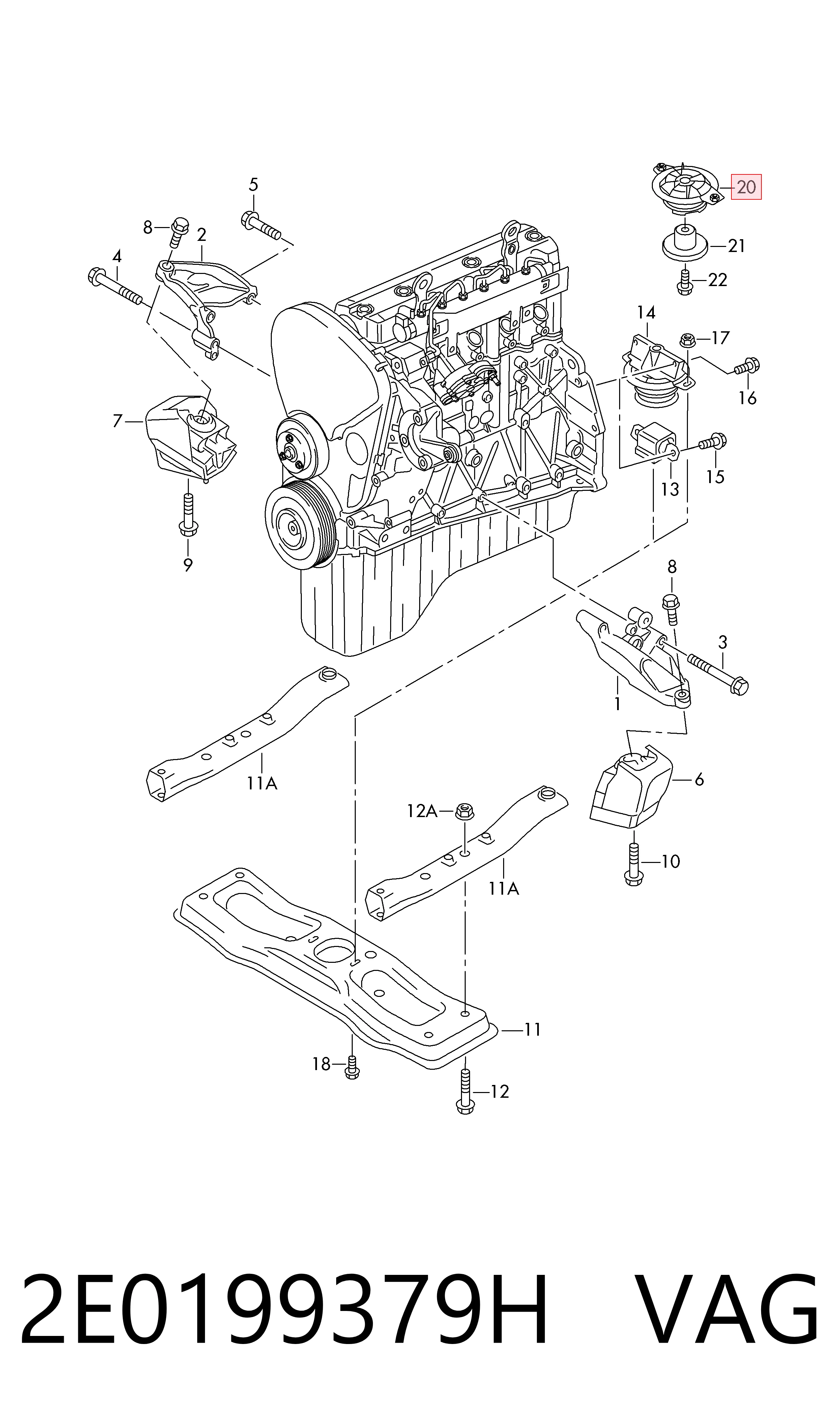 Coxim de transmissão (suporte da caixa de mudança) Volkswagen Crafter  2E, 2EA, 2EB, 2ED, 2EH, 2EX ao melhor preço