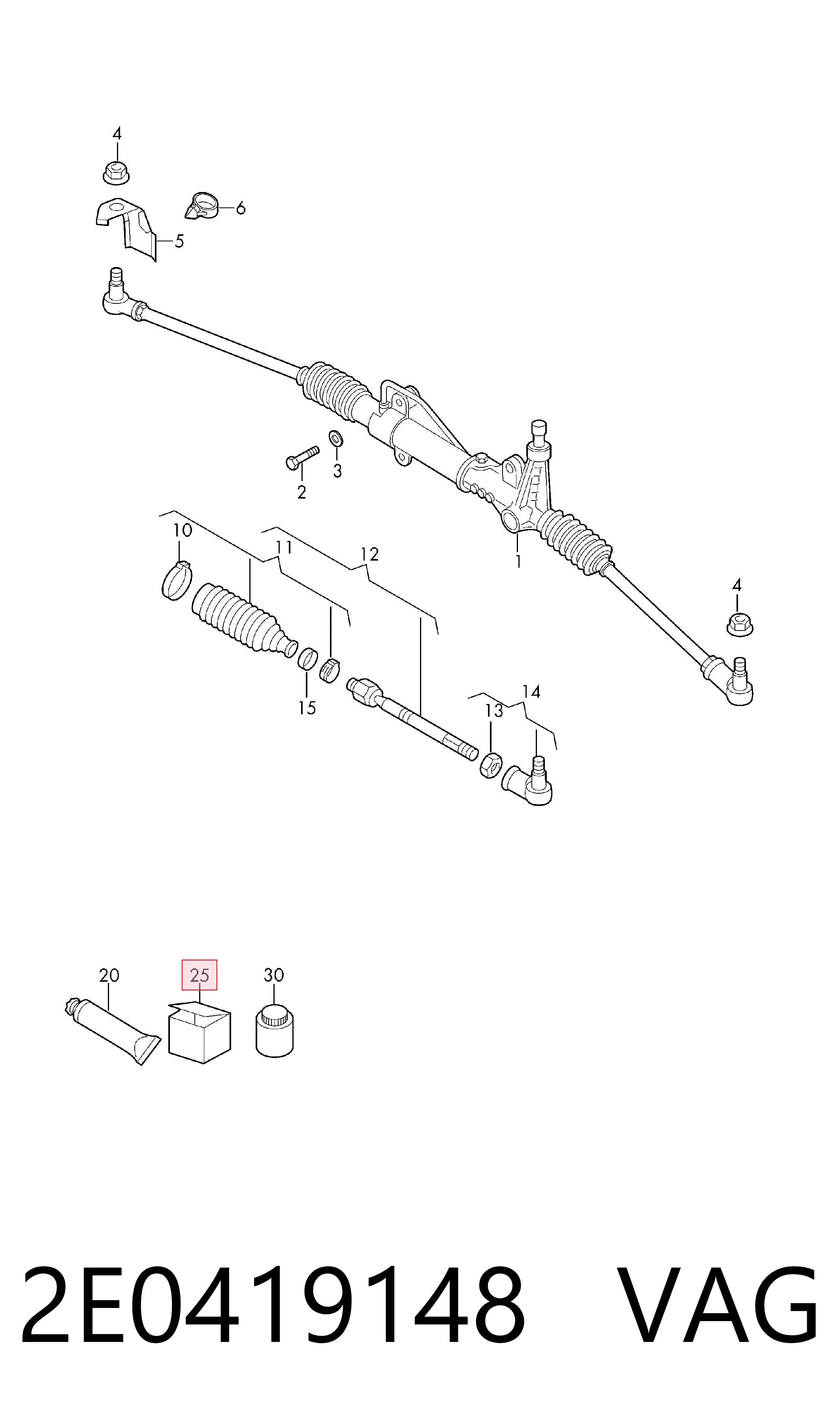 2E0419148 VAG Kit de reparação da cremalheira da direção (do mecanismo), (kit de vedantes)