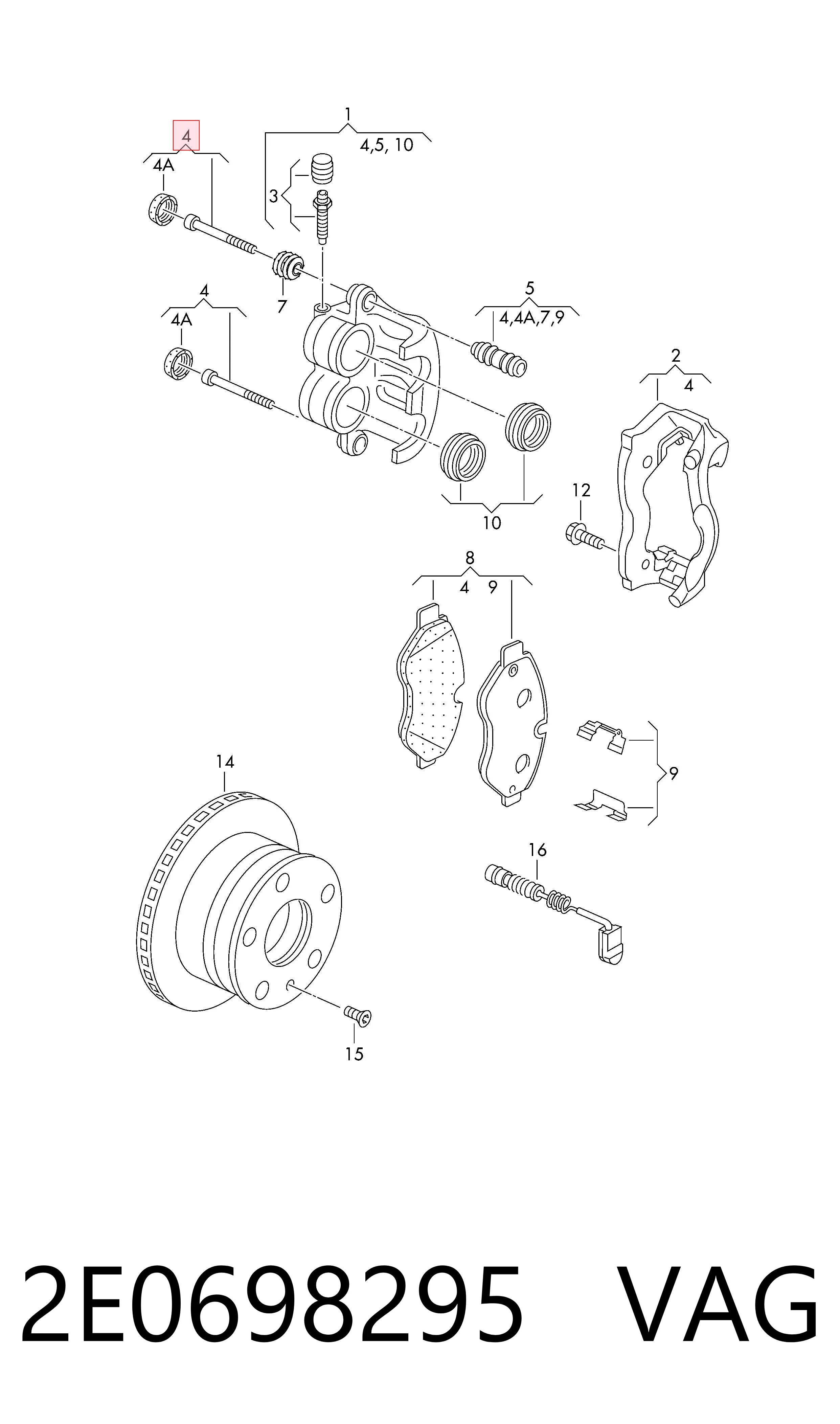 2E0698295 VAG Kit de reparação de suporte do freio dianteiro