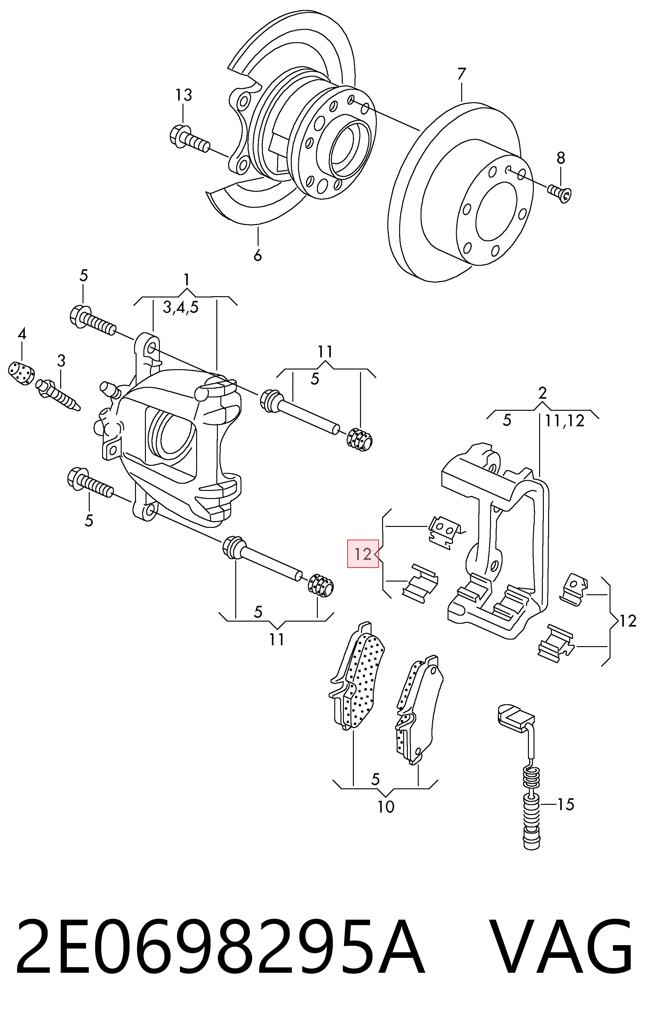 2E0698295A VAG Kit de molas de fixação de sapatas de disco traseiras