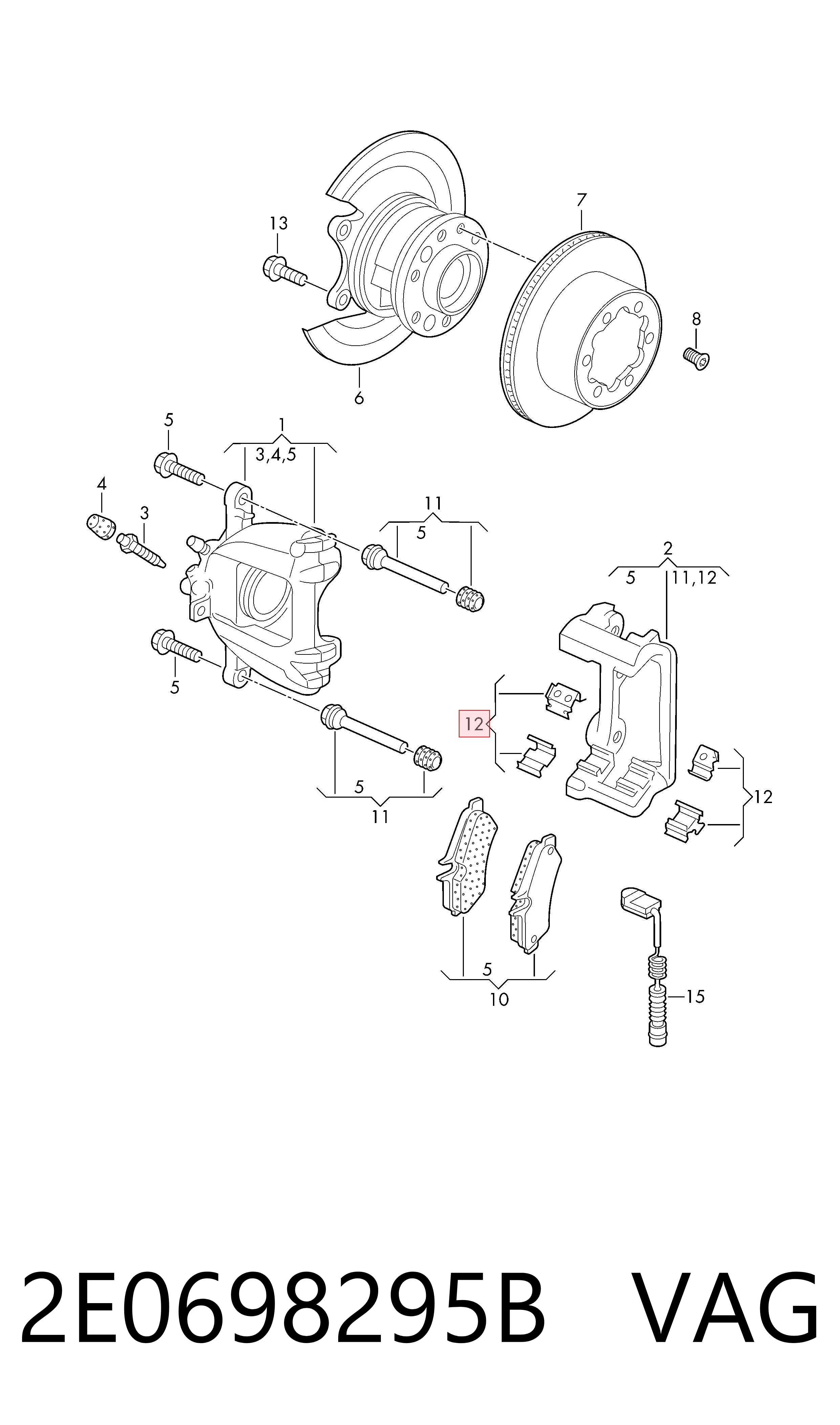 2E0698295B VAG Kit de molas de fixação de sapatas de disco traseiras