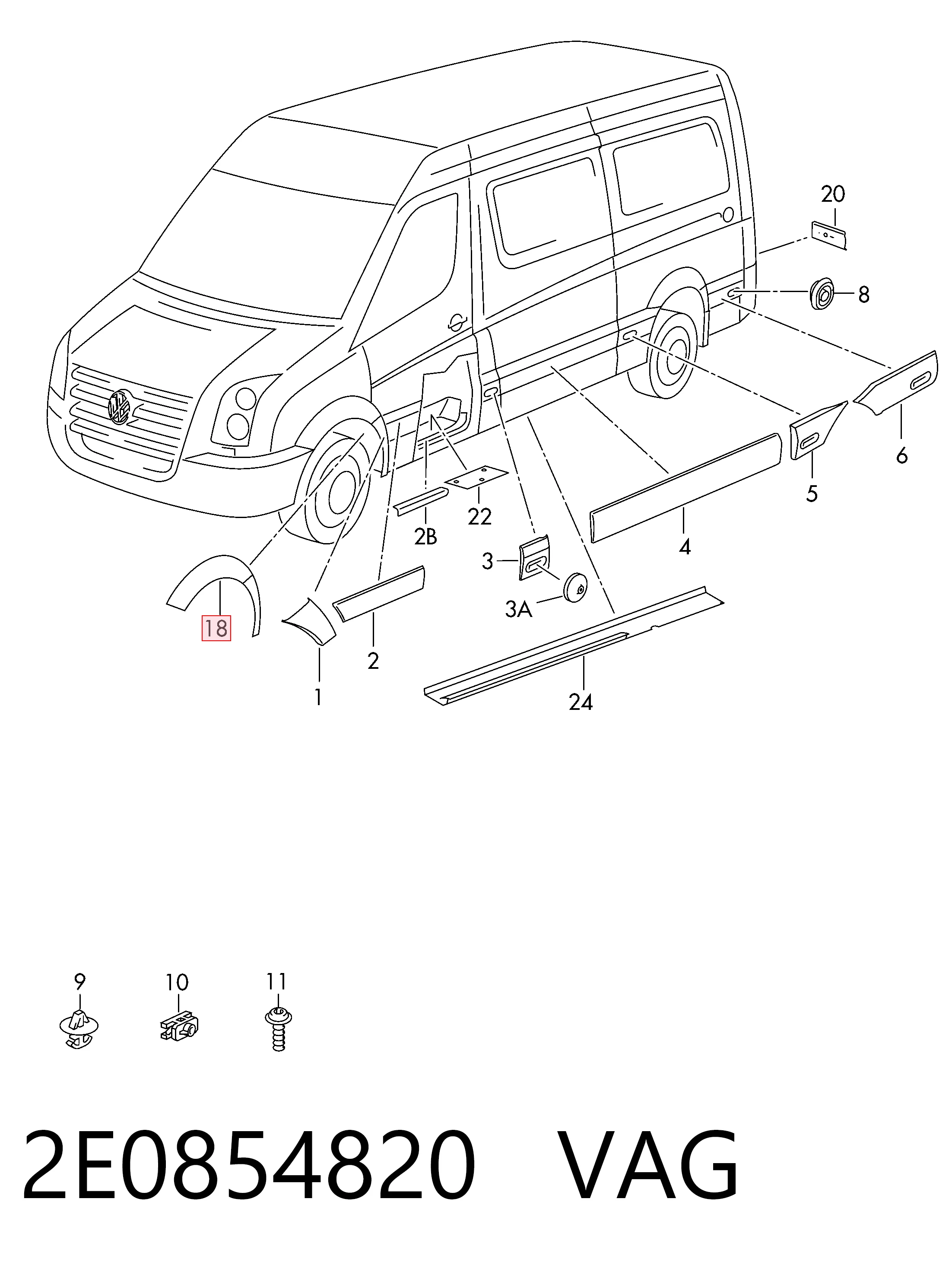Guarda-barras direito do pára-lama dianteiro Volkswagen Crafter  2E, 2EA, 2EB, 2ED, 2EH, 2EX ao melhor preço