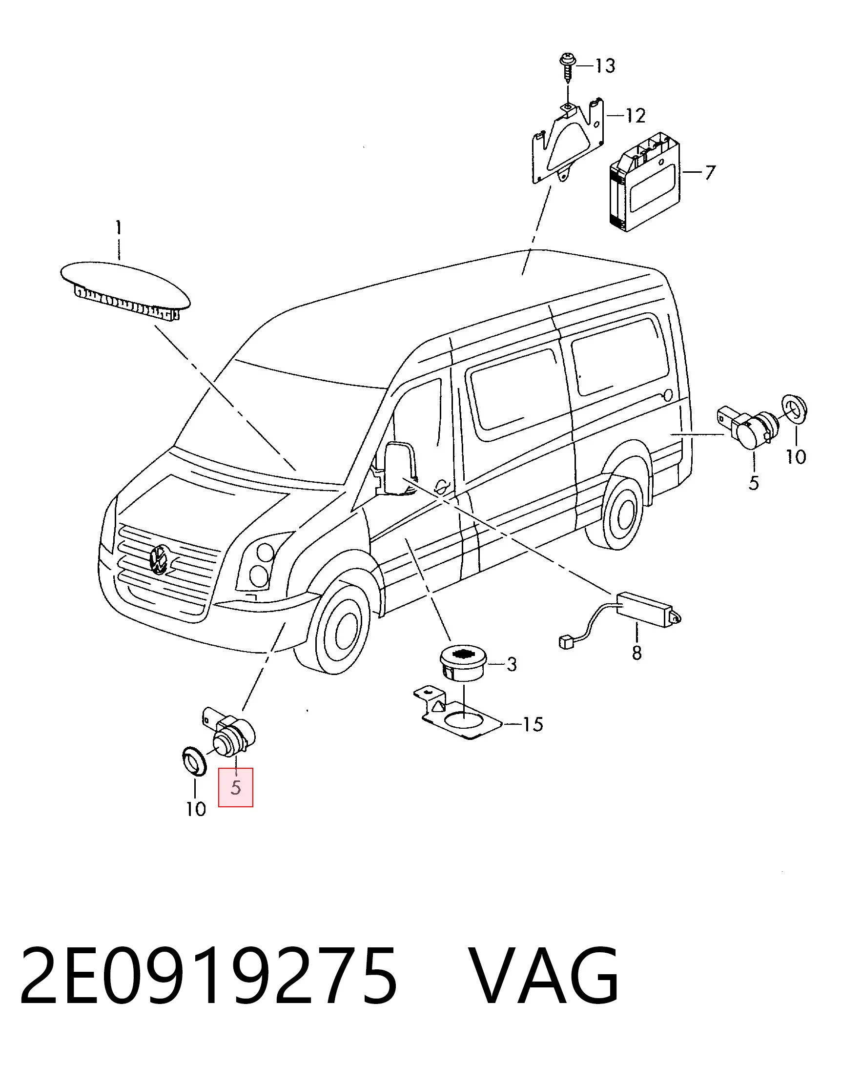 2E0919275 VAG Sensor de sinalização de estacionamento (sensor de estacionamento) dianteiro/traseiro lateral