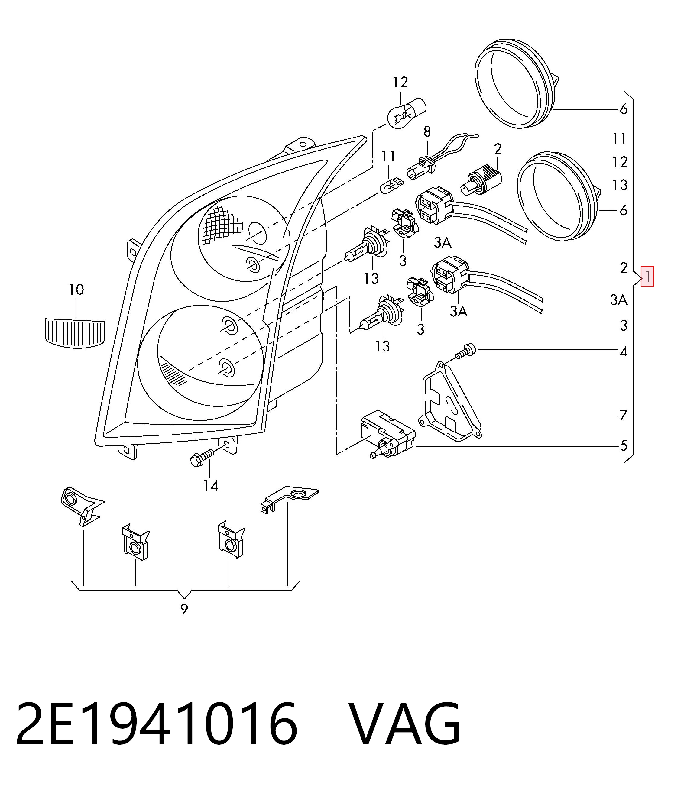 2E1941016 VAG Luz direita