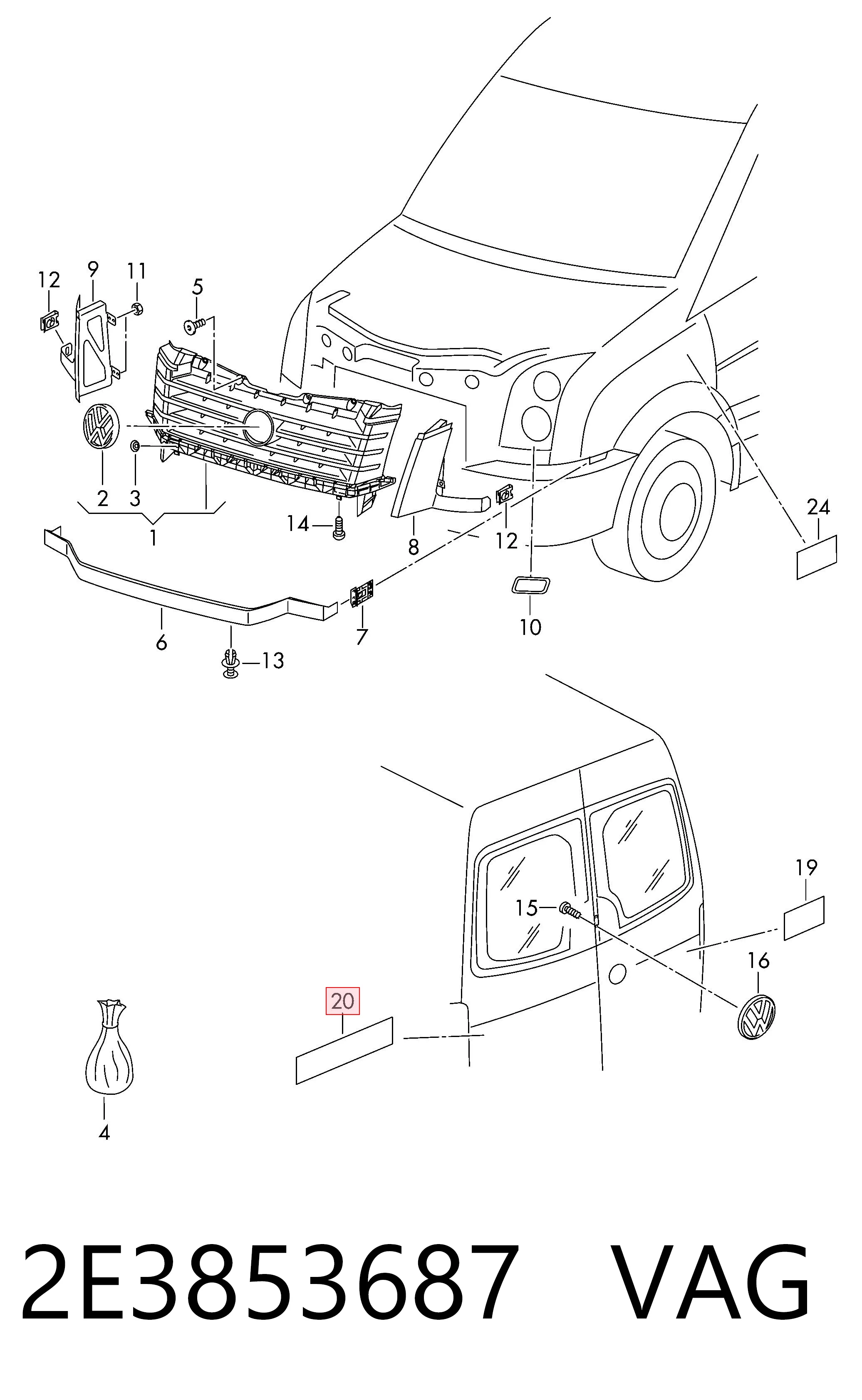 Emblema de tampa de porta-malas (emblema de firma) para Volkswagen Crafter 30-35 2E, 2EE, 2EK