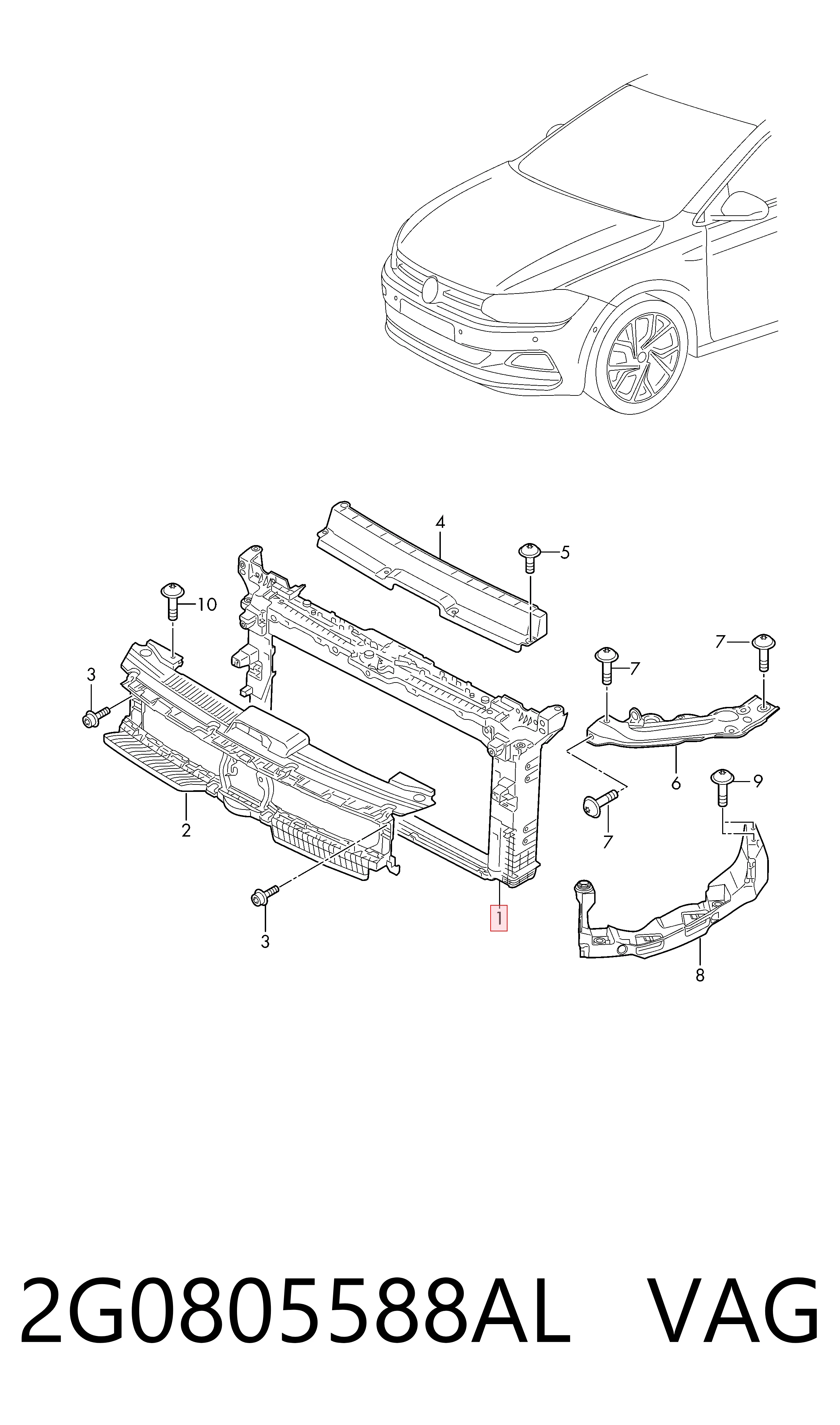 Compre Suporte do radiador montado (painel de montagem de fixação das luzes) Volkswagen Polo 6