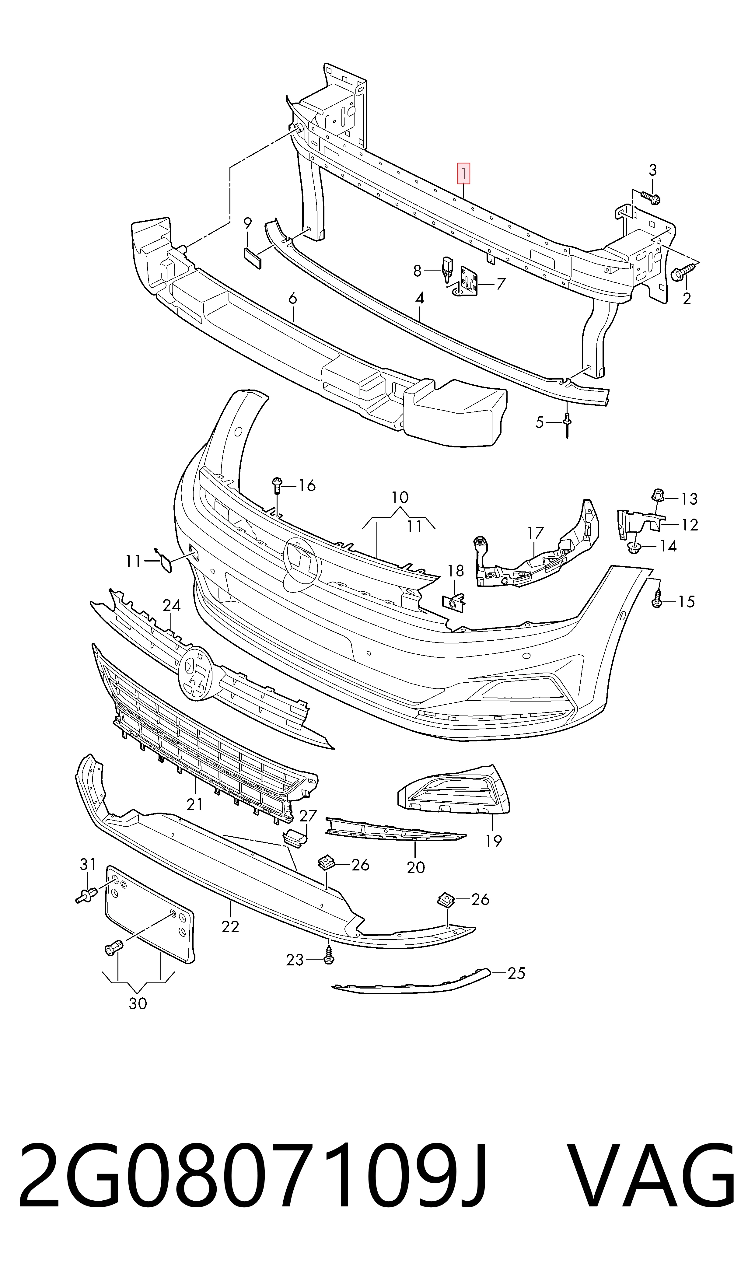 Reforçador do pára-choque dianteiro para Volkswagen Polo VI AW1, BZ1, AE1