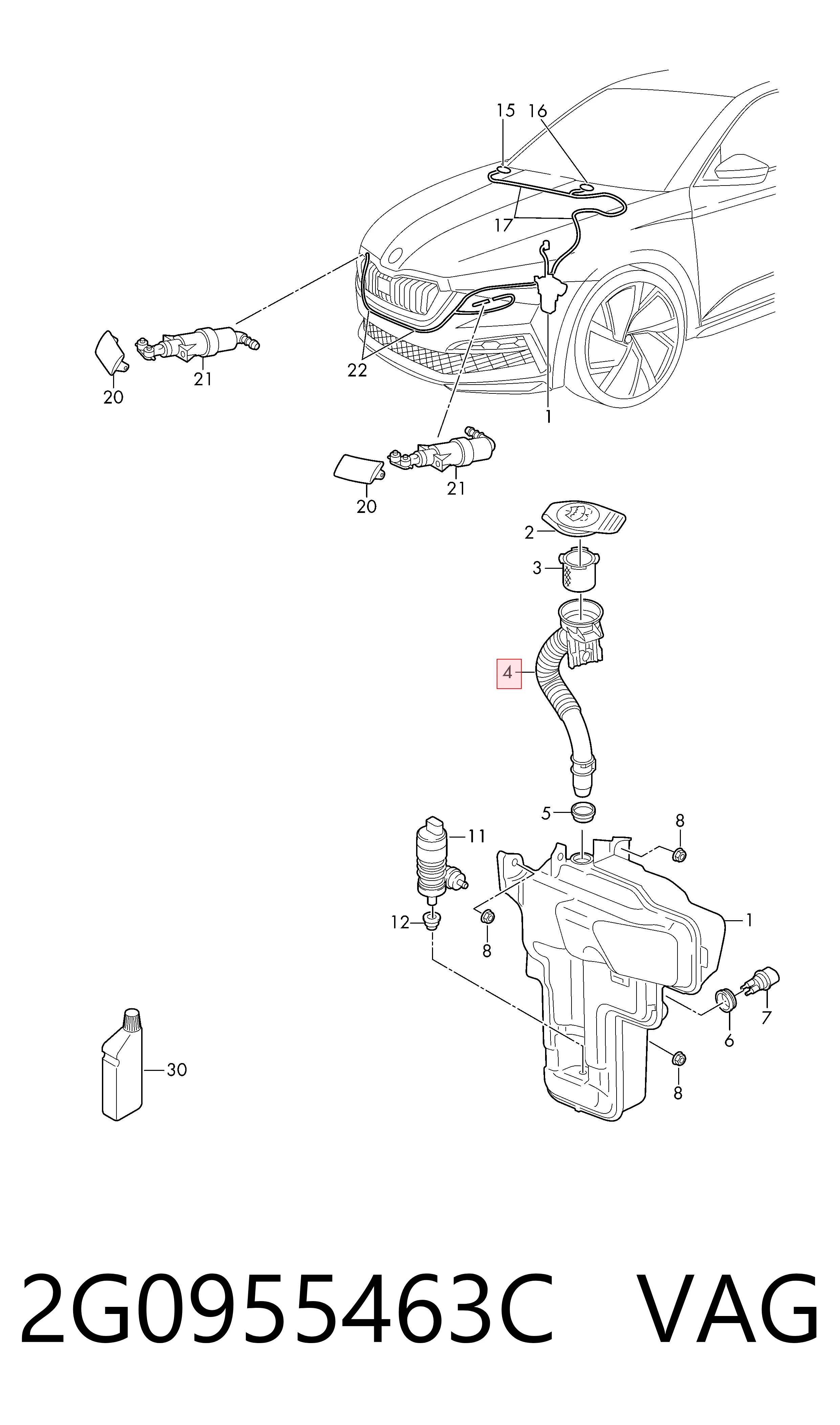 Compre 2G0955463C VAG Gargalo do tanque de fluido para lavador