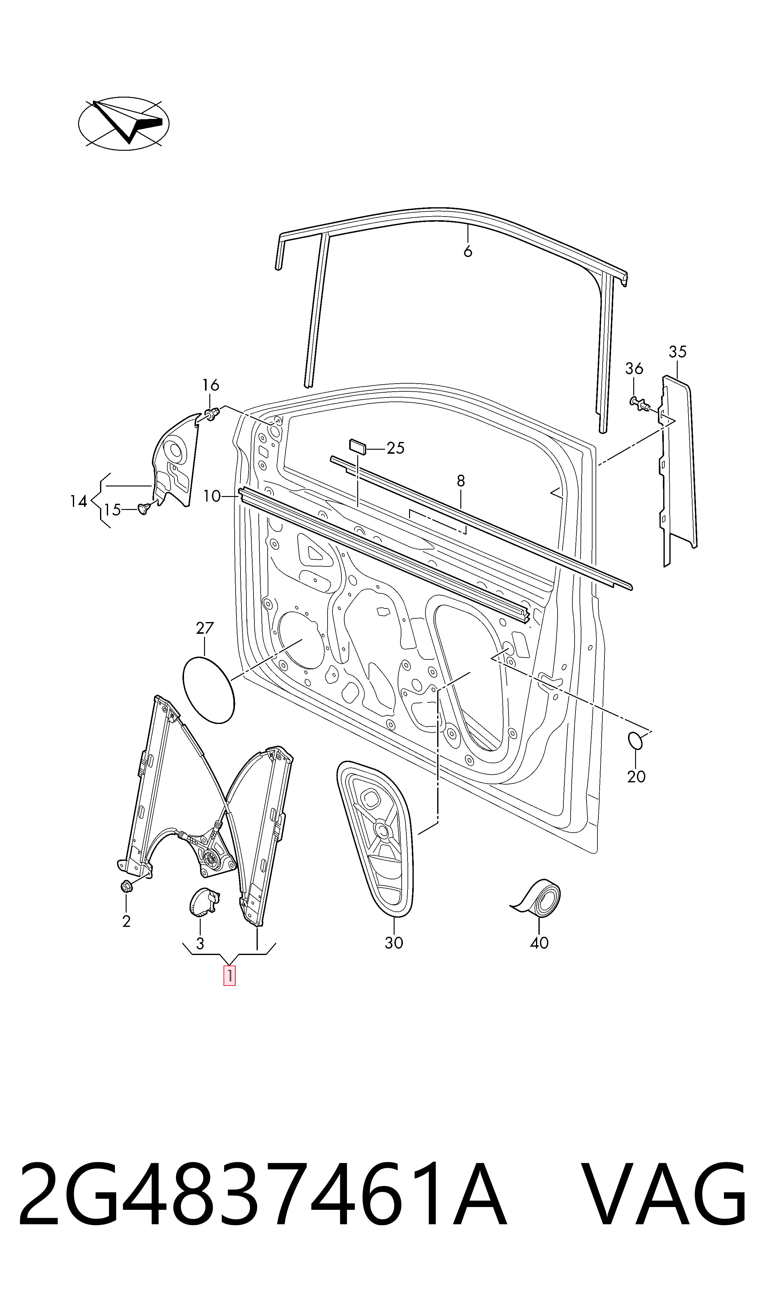 Mecanismo de acionamento de vidro da porta dianteira esquerda para Volkswagen Polo VI AW1, BZ1, AE1