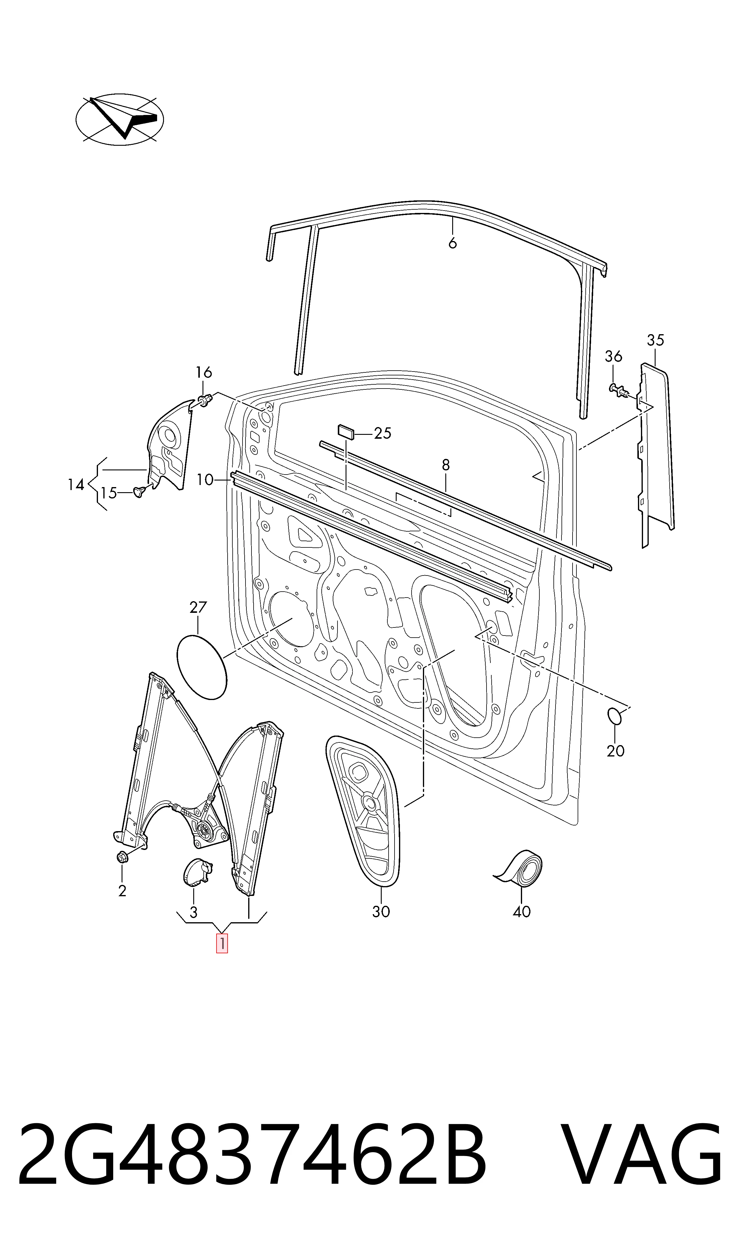  Mecanismo de acionamento de vidro da porta dianteira direita Volkswagen Polo VI hatchback (AW1, BZ1, AE1) (2017 - 2026) VI