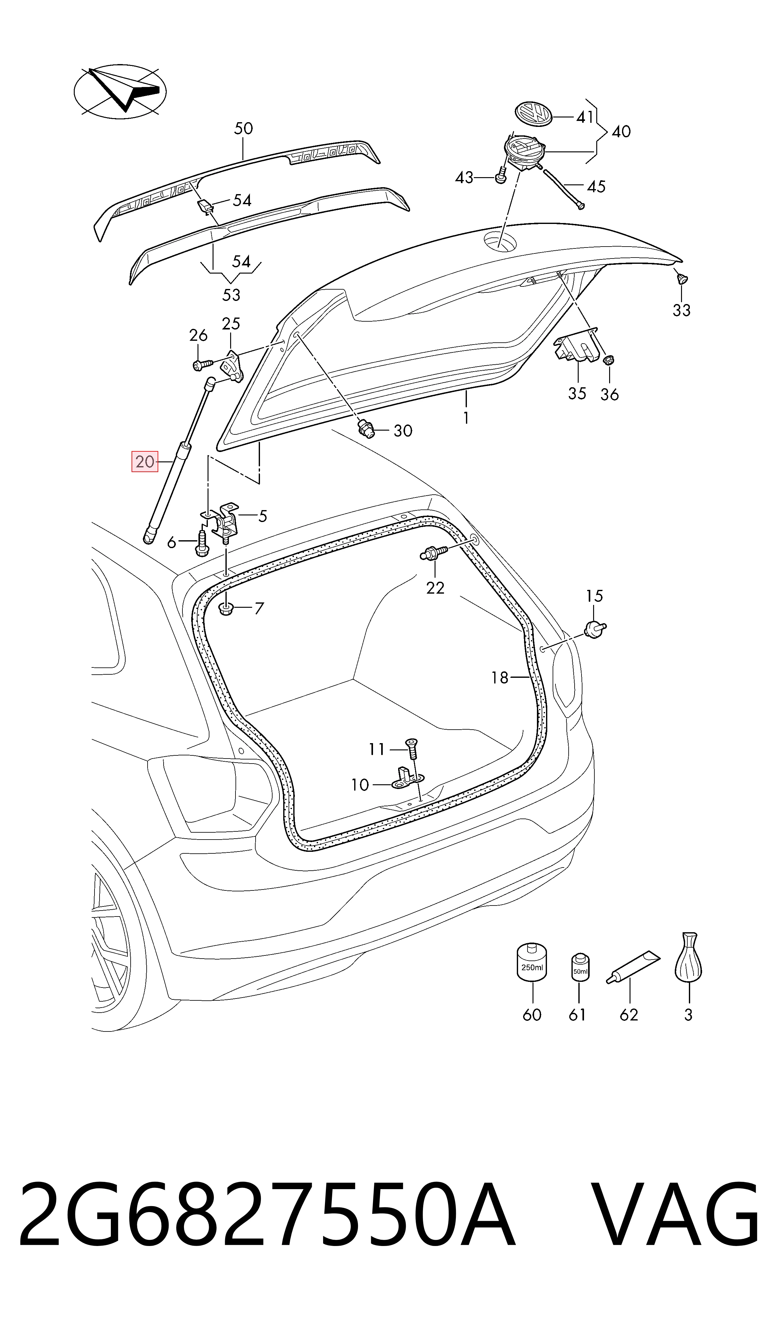 Amortecedor de tampa de porta-malas (de 3ª/5ª porta traseira) Volkswagen Polo VI AW1, BZ1, AE1 ao melhor preço