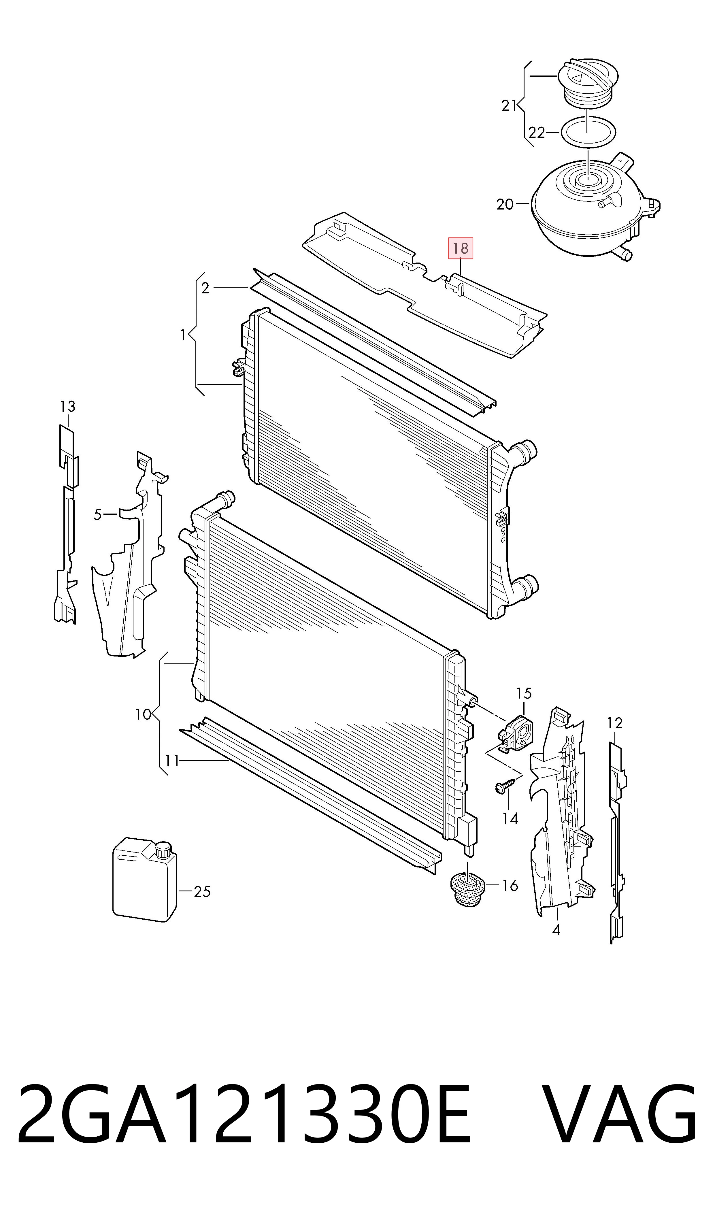 Conduto de ar/defletor do radiador, superior VAG 2GA121330E preço, a partir de 36,23 USD