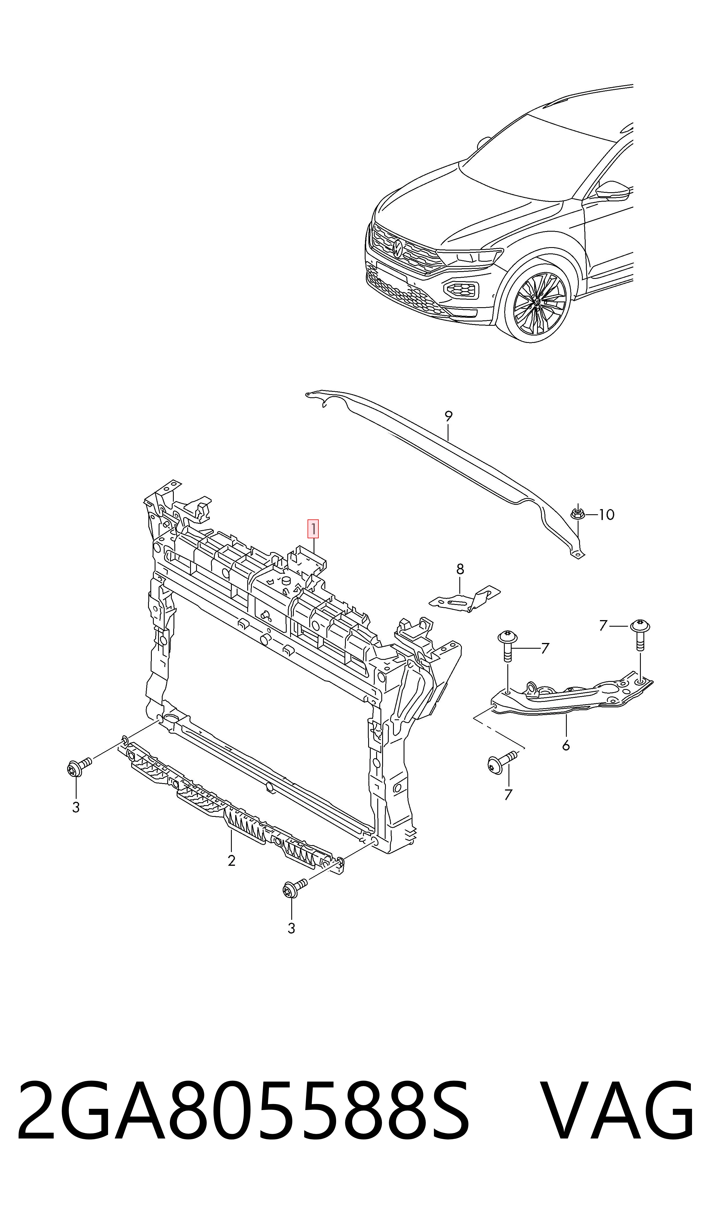 2GA805588S VAG Suporte do radiador montado (painel de montagem de fixação das luzes)