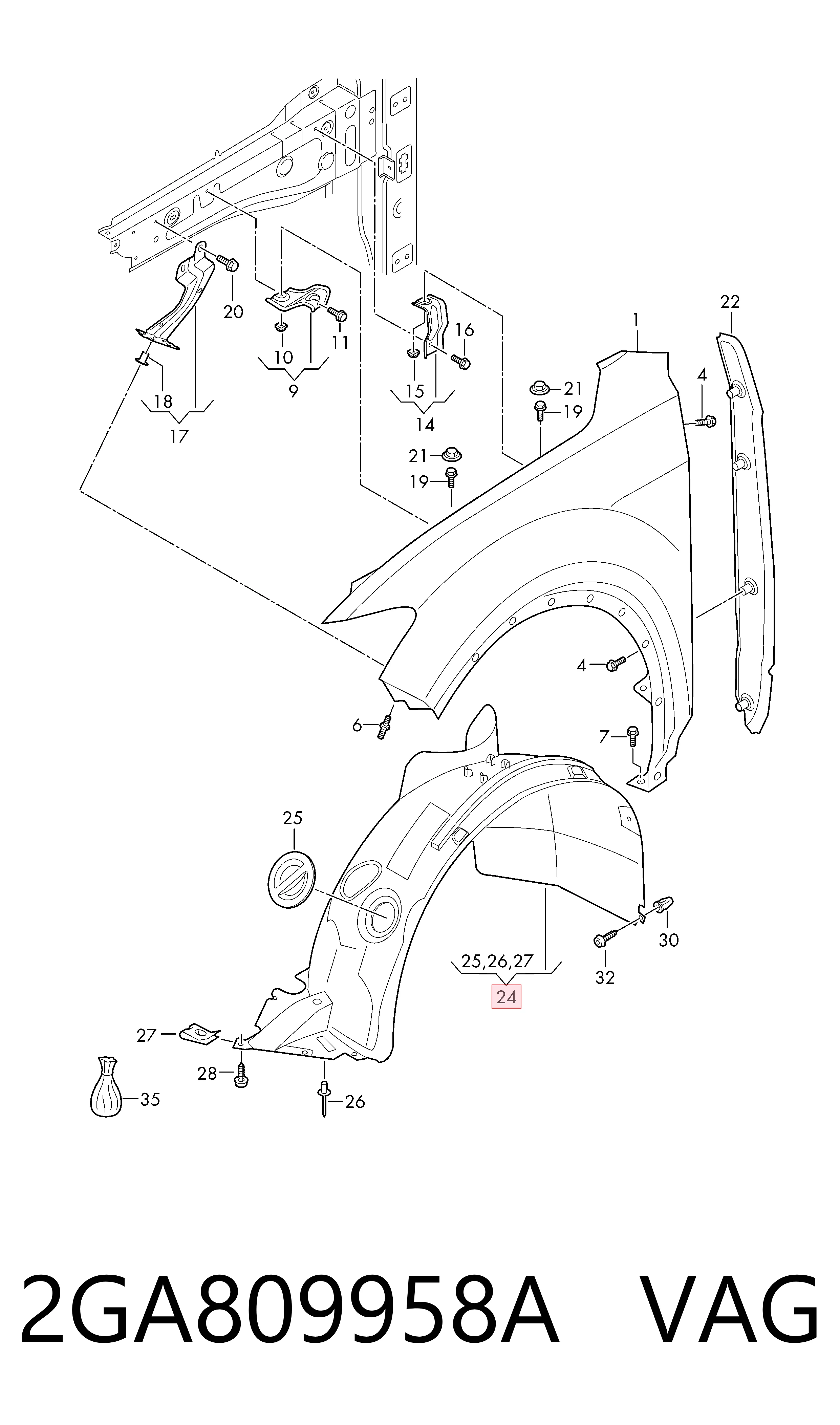 Guarda-barras direito do pára-lama dianteiro para Volkswagen T-ROC A11, D11