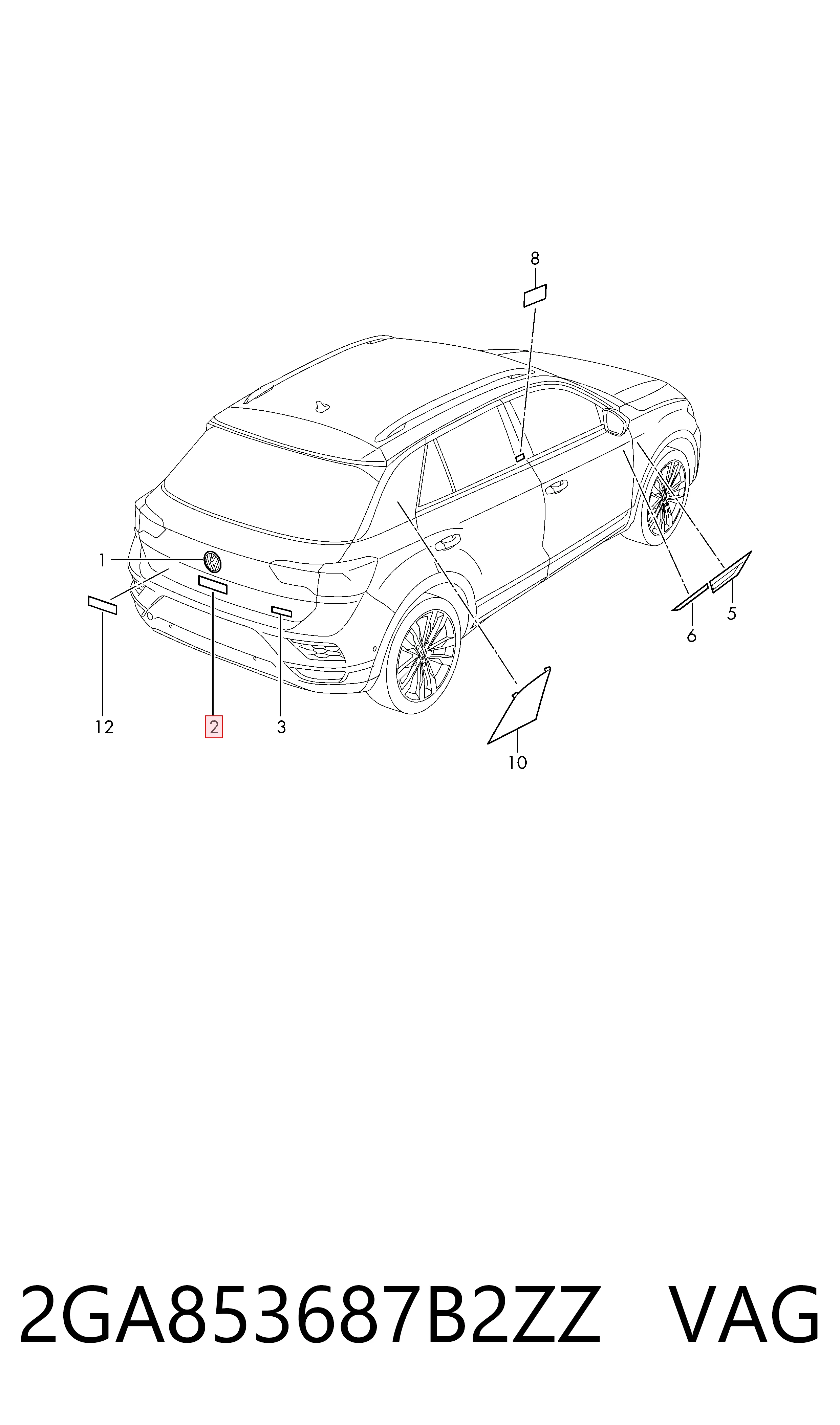 Emblema de tampa de porta-malas (emblema de firma) para Volkswagen T-ROC  A11, D11
