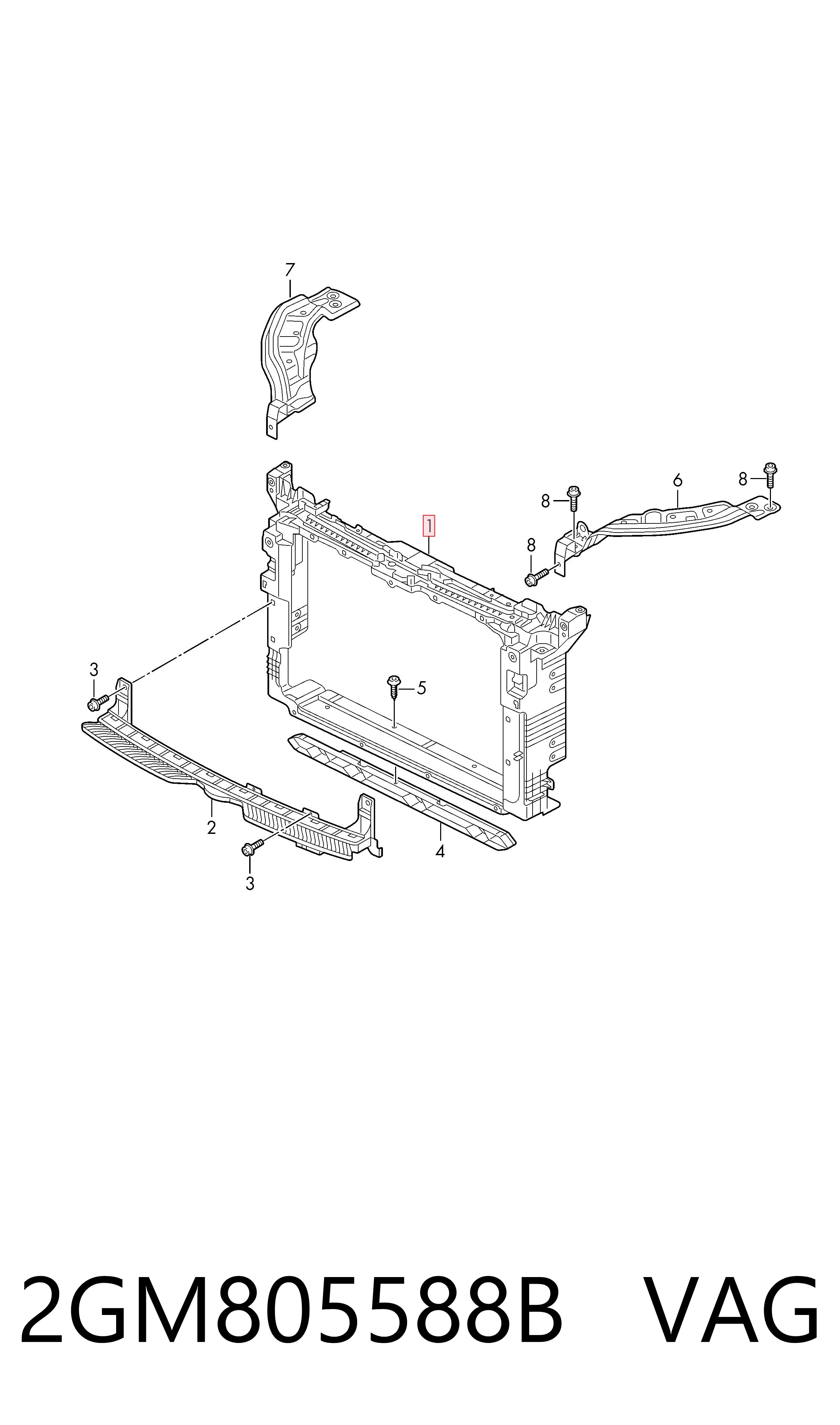  Suporte do radiador montado (painel de montagem de fixação das luzes) Volkswagen T-CROSS SUV (C11, D31) (2018 - 2026) 