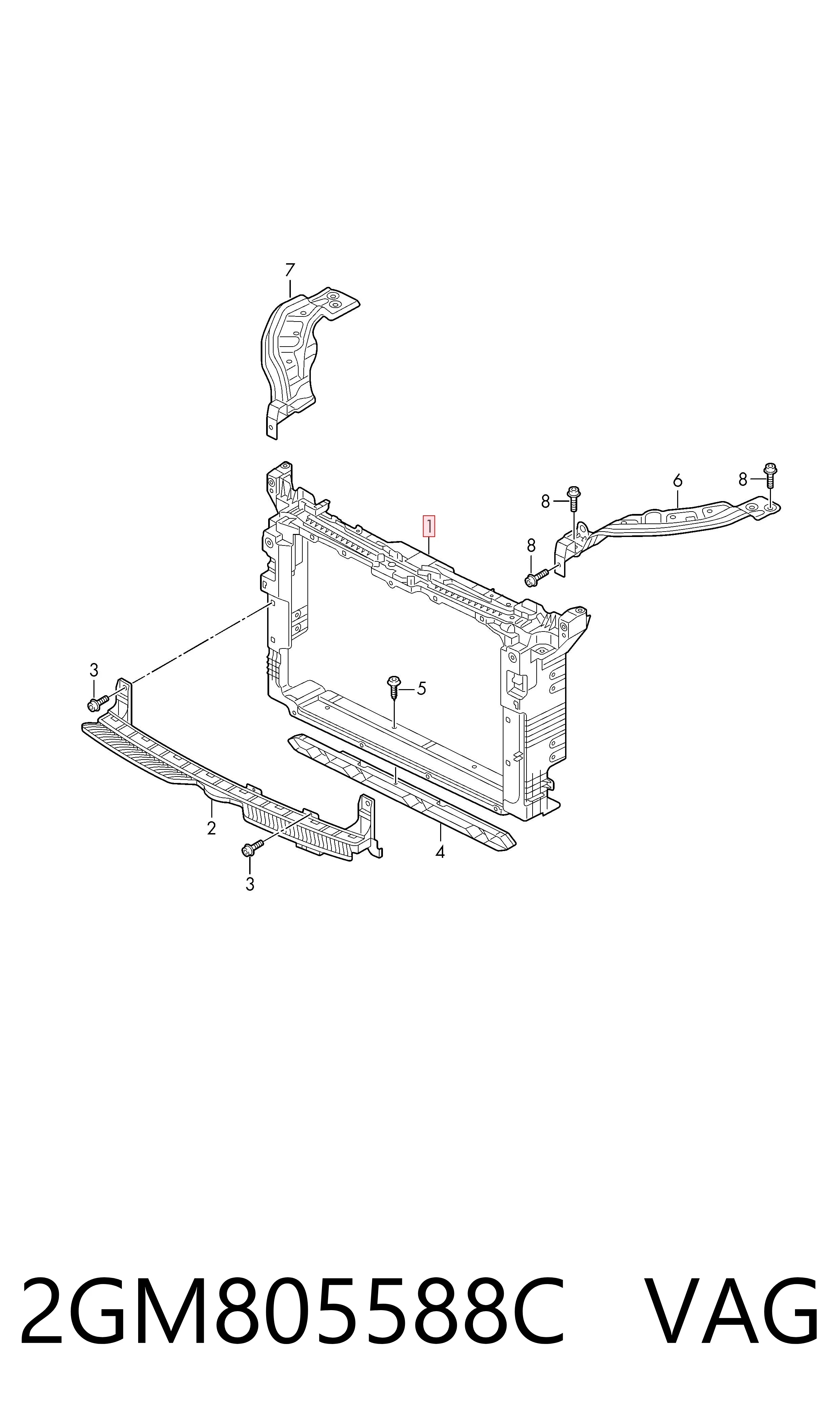 Suporte do radiador montado (painel de montagem de fixação das luzes) Volkswagen T-CROSS  C11, D31 ao melhor preço