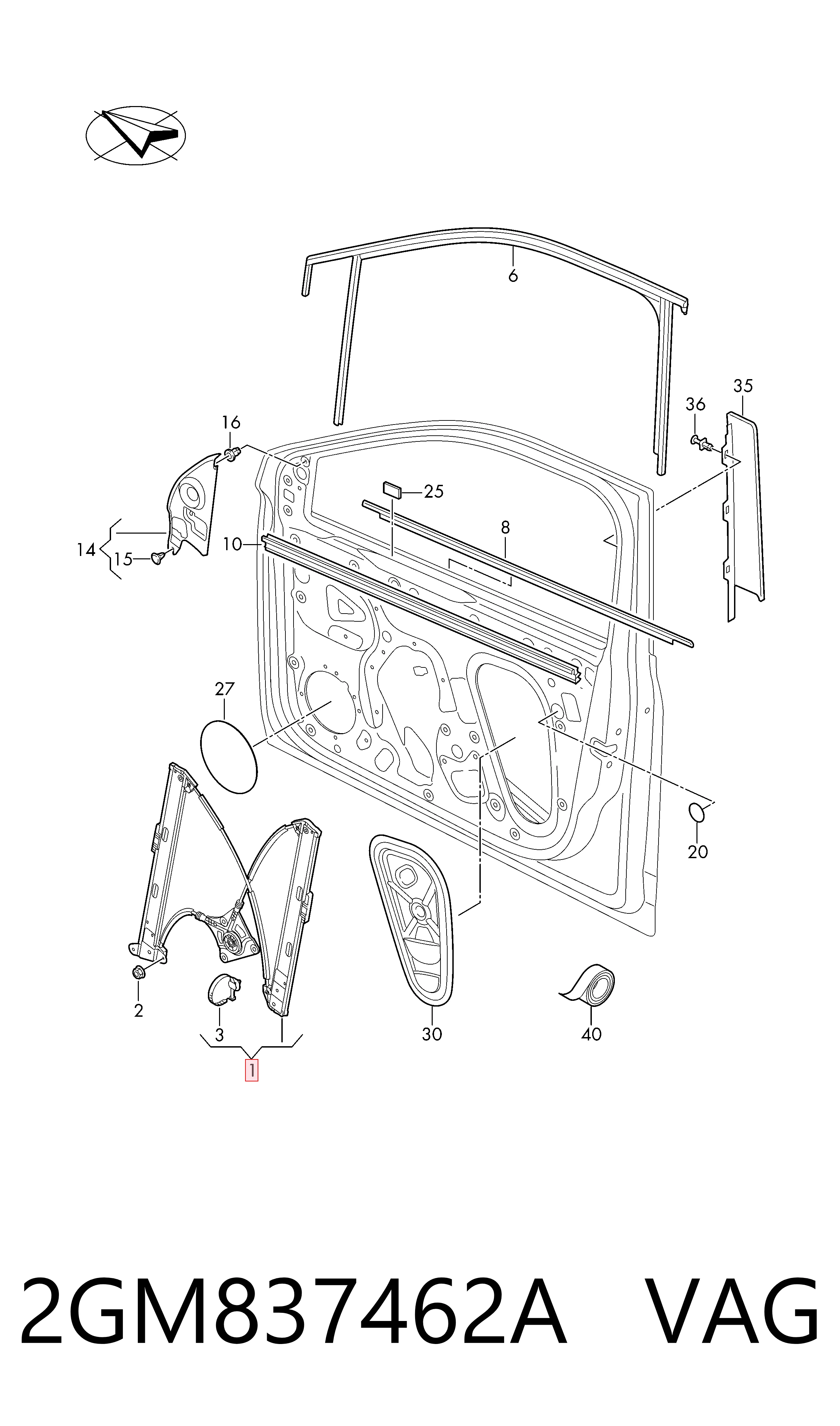 Mecanismo de acionamento de vidro da porta dianteira direita Volkswagen T-CROSS  C11, D31