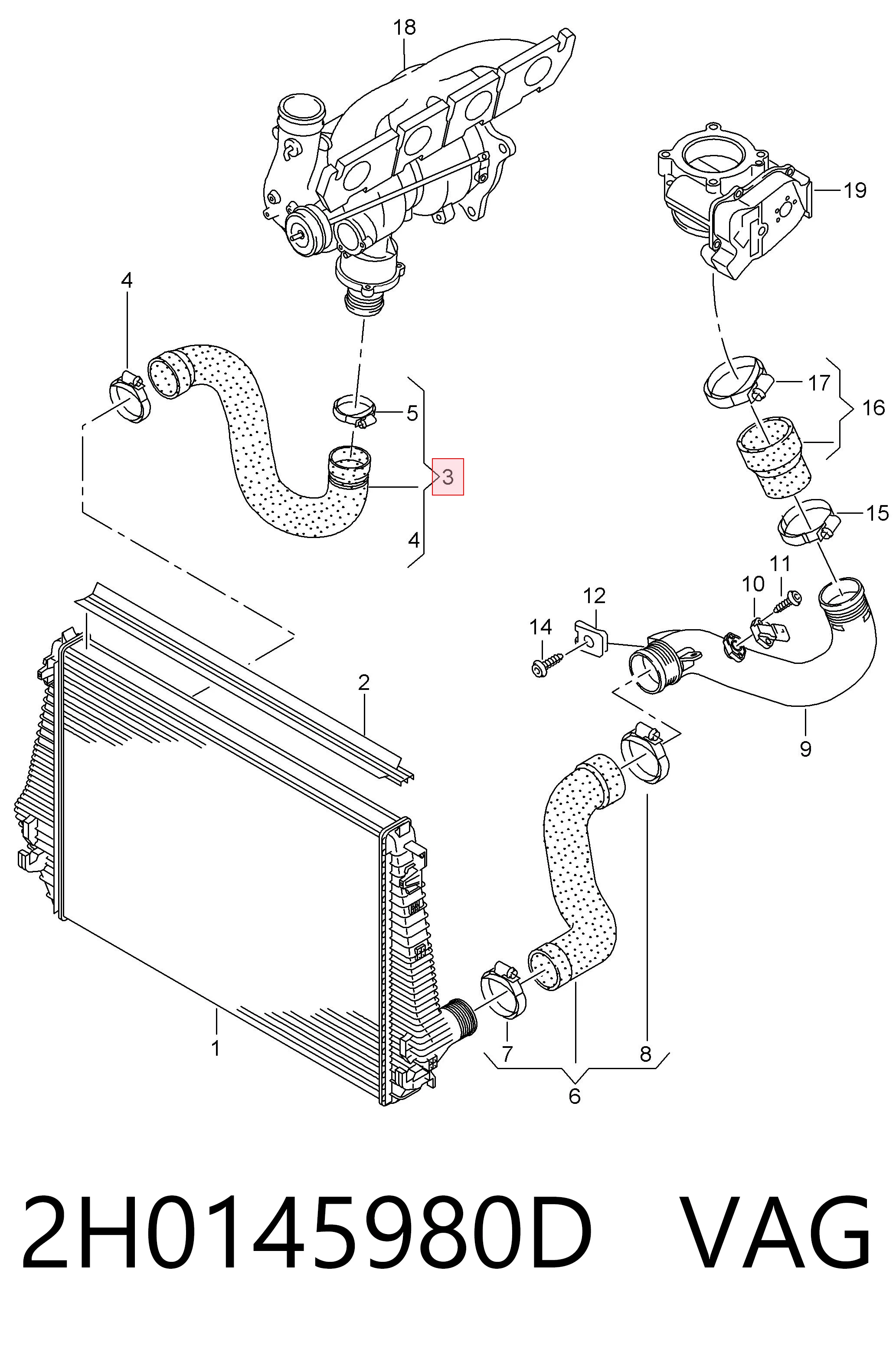 Mangueira (cano derivado) de intercooler 2H0145980D VAG