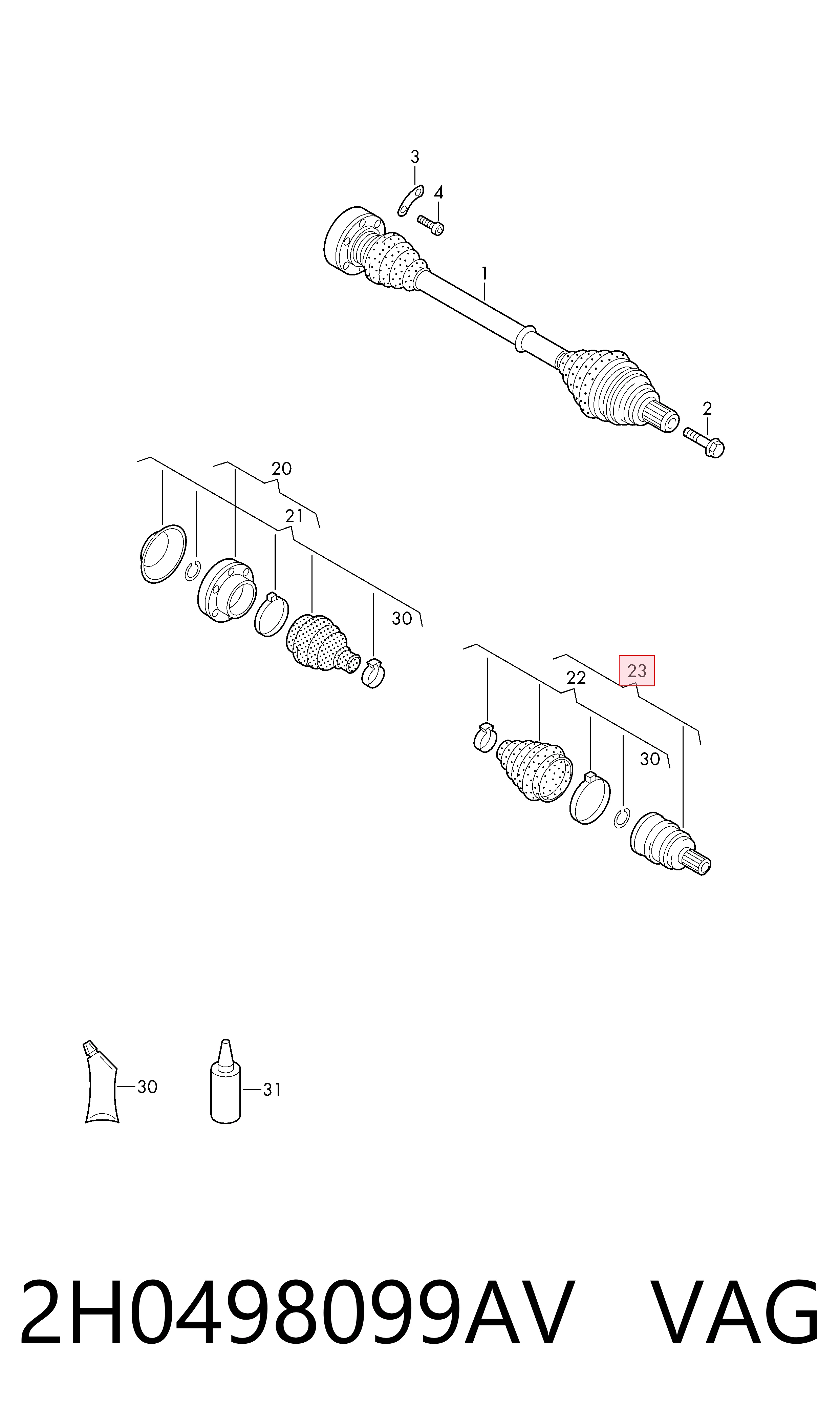 Junta homocinética externa dianteira para Volkswagen AMAROK 2HA, 2HB, S1B, S6B, S7A, S7B