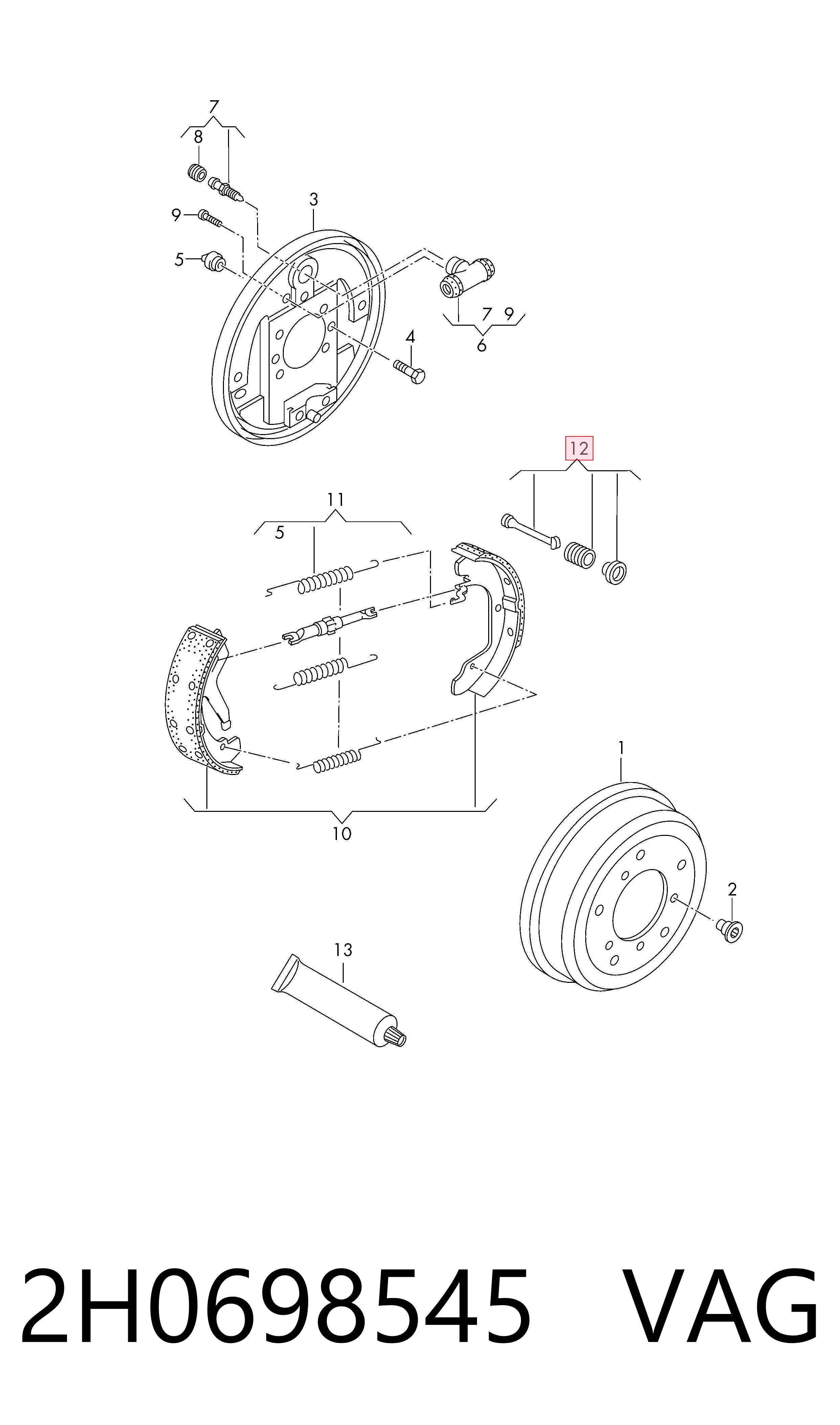 2H0698545 VAG Kit de reparação das sapatas do freio