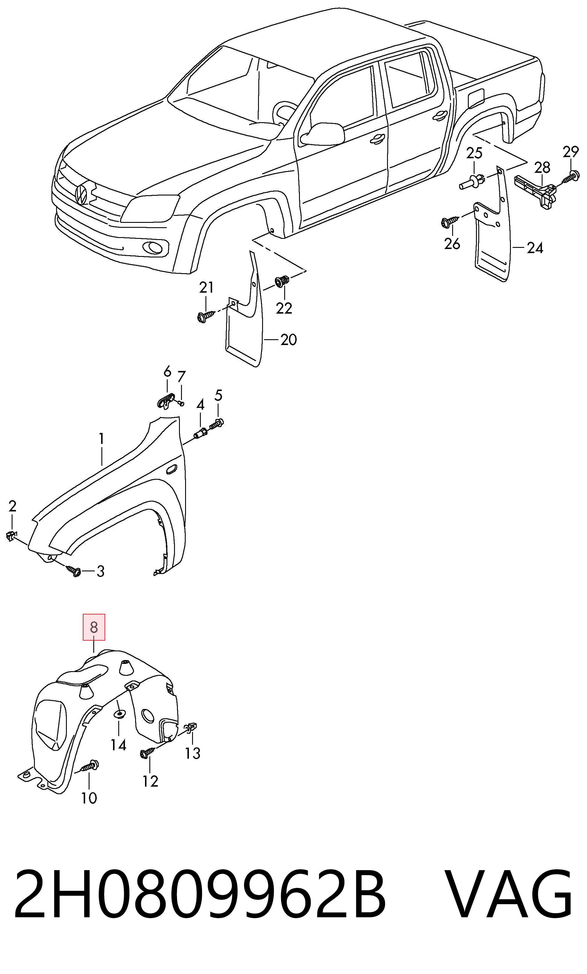 Guarda-barras direito do pára-lama dianteiro Volkswagen AMAROK  2HA, 2HB, S1B, S6B, S7A, S7B ao melhor preço