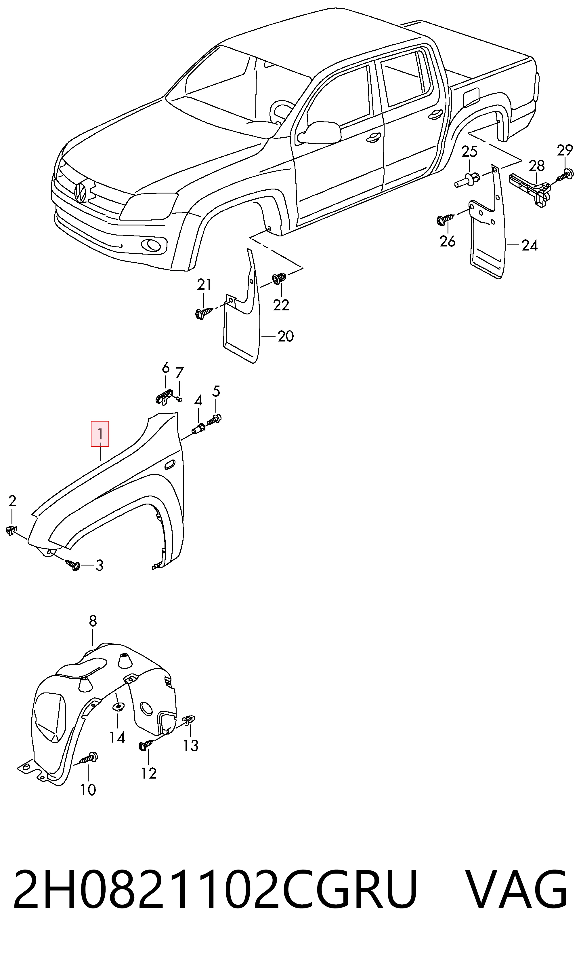 Pára-lama dianteiro direito Volkswagen AMAROK 2HA, 2HB, S1B, S6B, S7A, S7B ao melhor preço