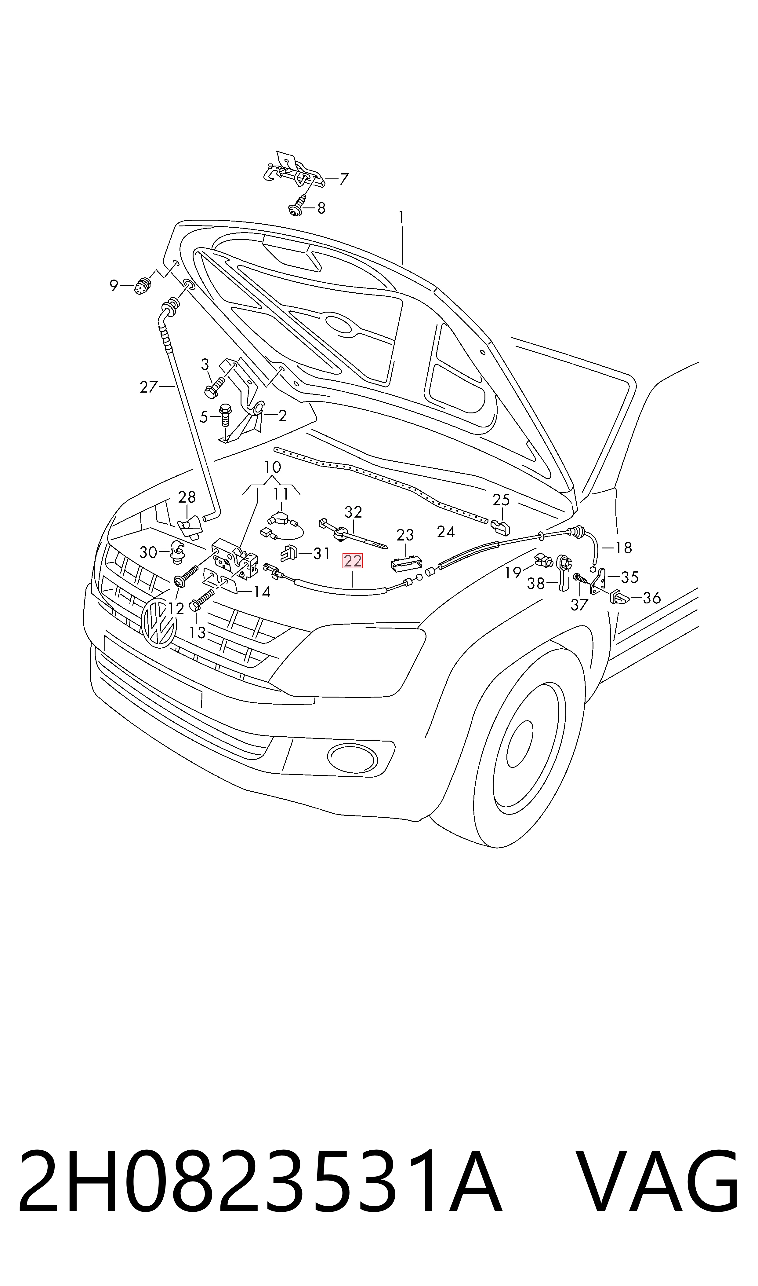 Cabo de abertura da capota Volkswagen AMAROK  2HA, 2HB, S1B, S6B, S7A, S7B ao melhor preço