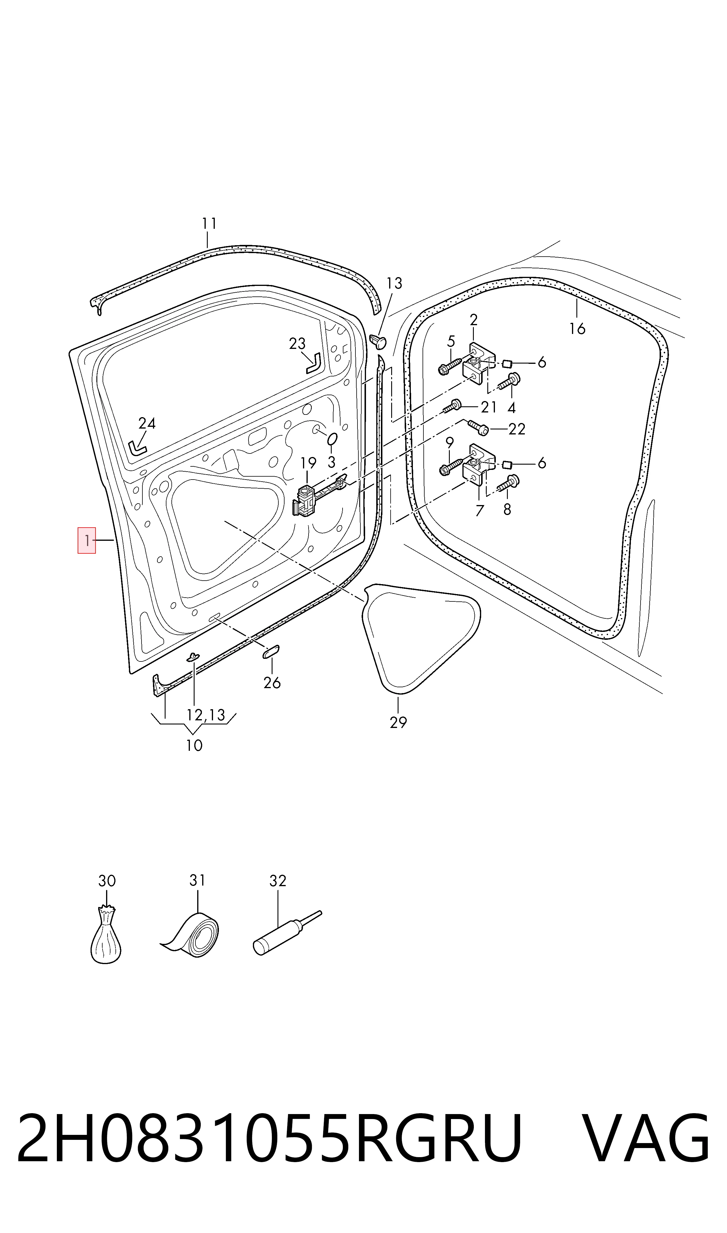 Porta dianteira esquerda para Volkswagen AMAROK  2HA, 2HB, S1B, S6B, S7A, S7B