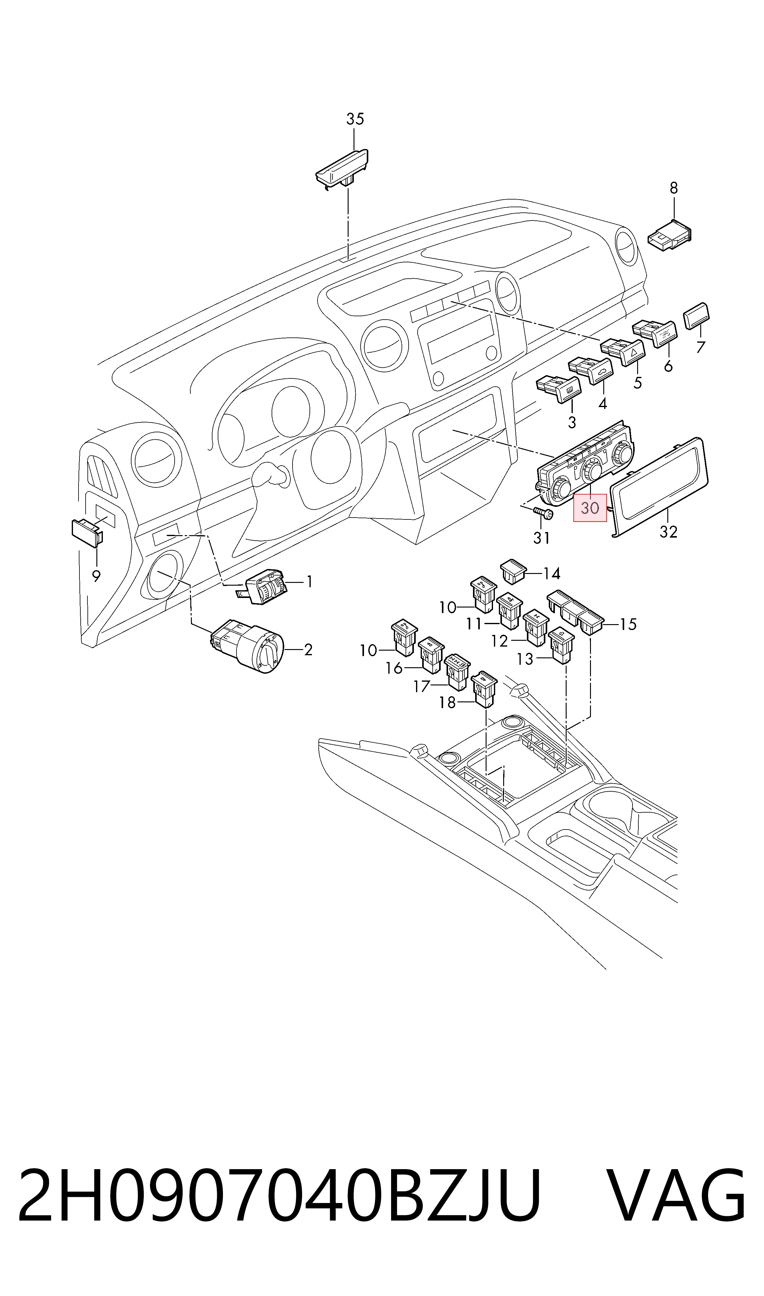 Unidade de controlo dos modos de aquecimento/condicionamento Volkswagen AMAROK  2HA, 2HB, S1B, S6B, S7A, S7B ao melhor preço