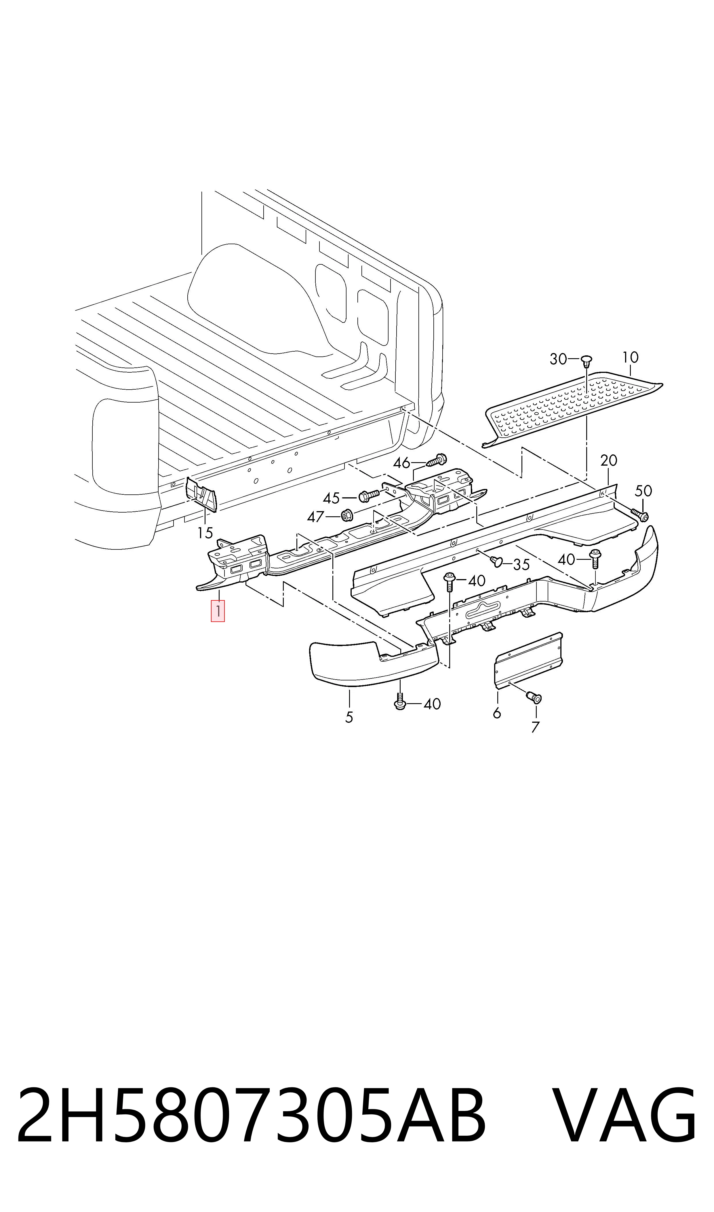 Reforçador do pára-choque traseiro para Volkswagen AMAROK  2HA, 2HB, S1B, S6B, S7A, S7B