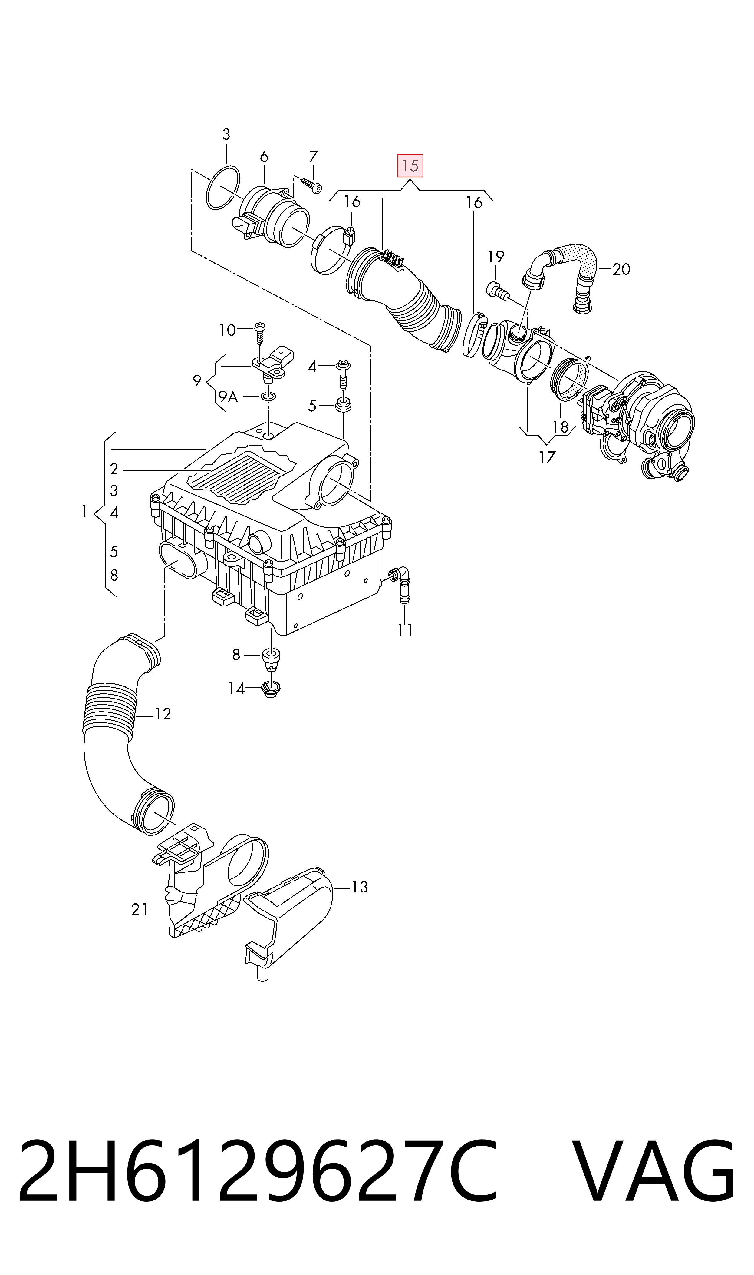 Cano derivado de ar do medidor de consumo do ar Volkswagen AMAROK  2HA, 2HB, S1B, S6B, S7A, S7B ao melhor preço