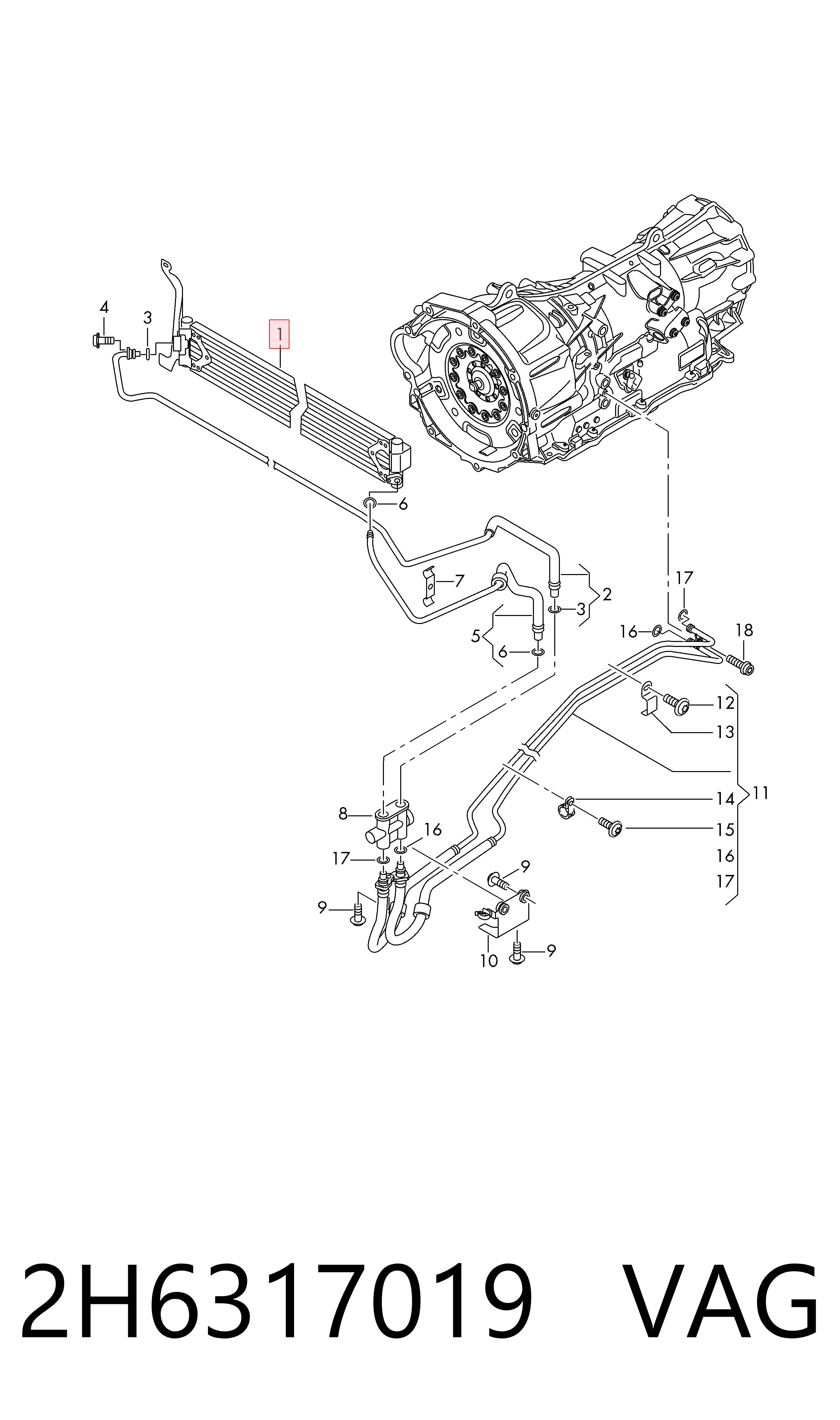 2H6317019 VAG Radiador de esfriamento, Caixa Automática de Mudança