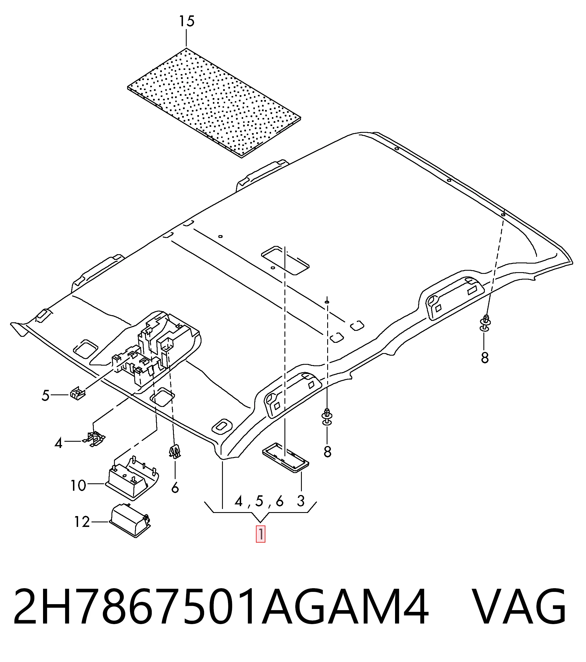 Revestimento do teto Volkswagen AMAROK  2HA, 2HB, S1B, S6B, S7A, S7B ao melhor preço
