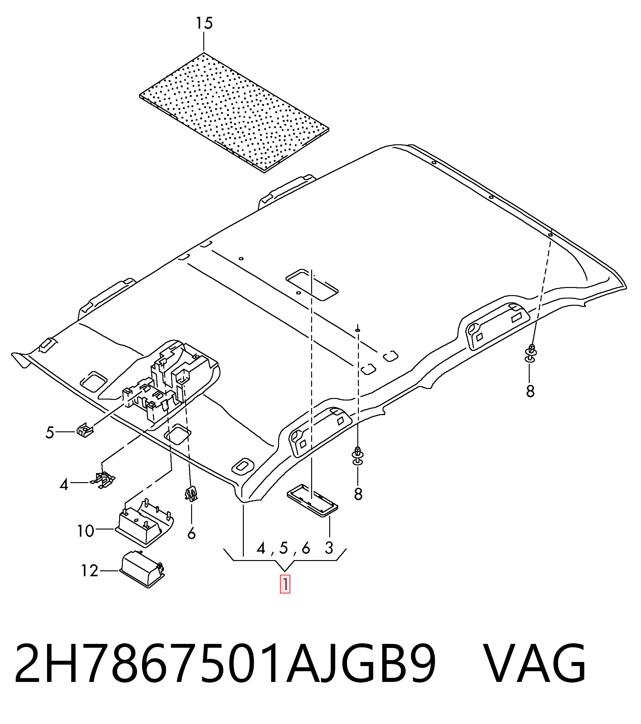 Revestimento do teto para Volkswagen AMAROK 2HA, 2HB, S1B, S6B, S7A, S7B