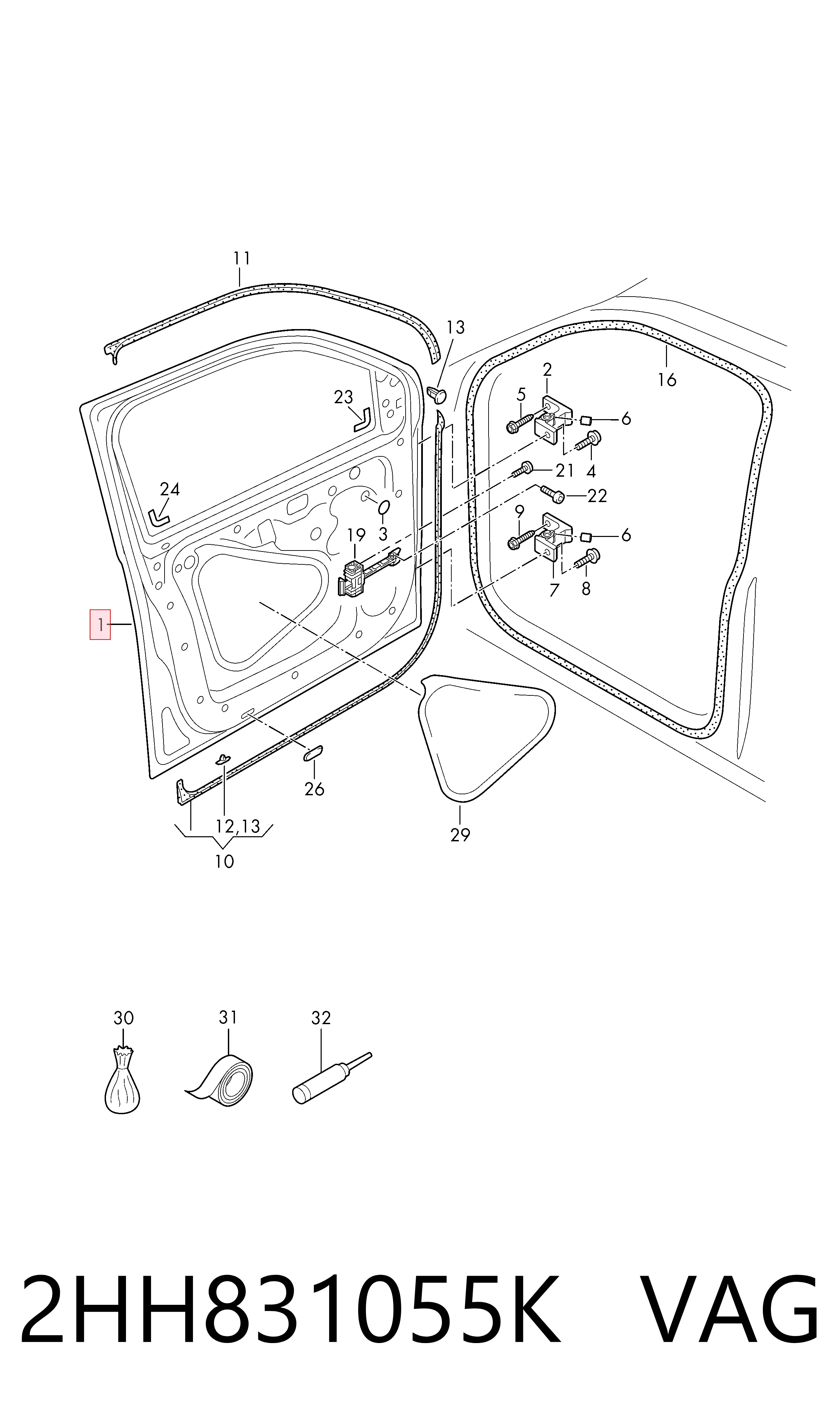 Porta dianteira esquerda Volkswagen AMAROK  2HA, 2HB, S1B, S6B, S7A, S7B