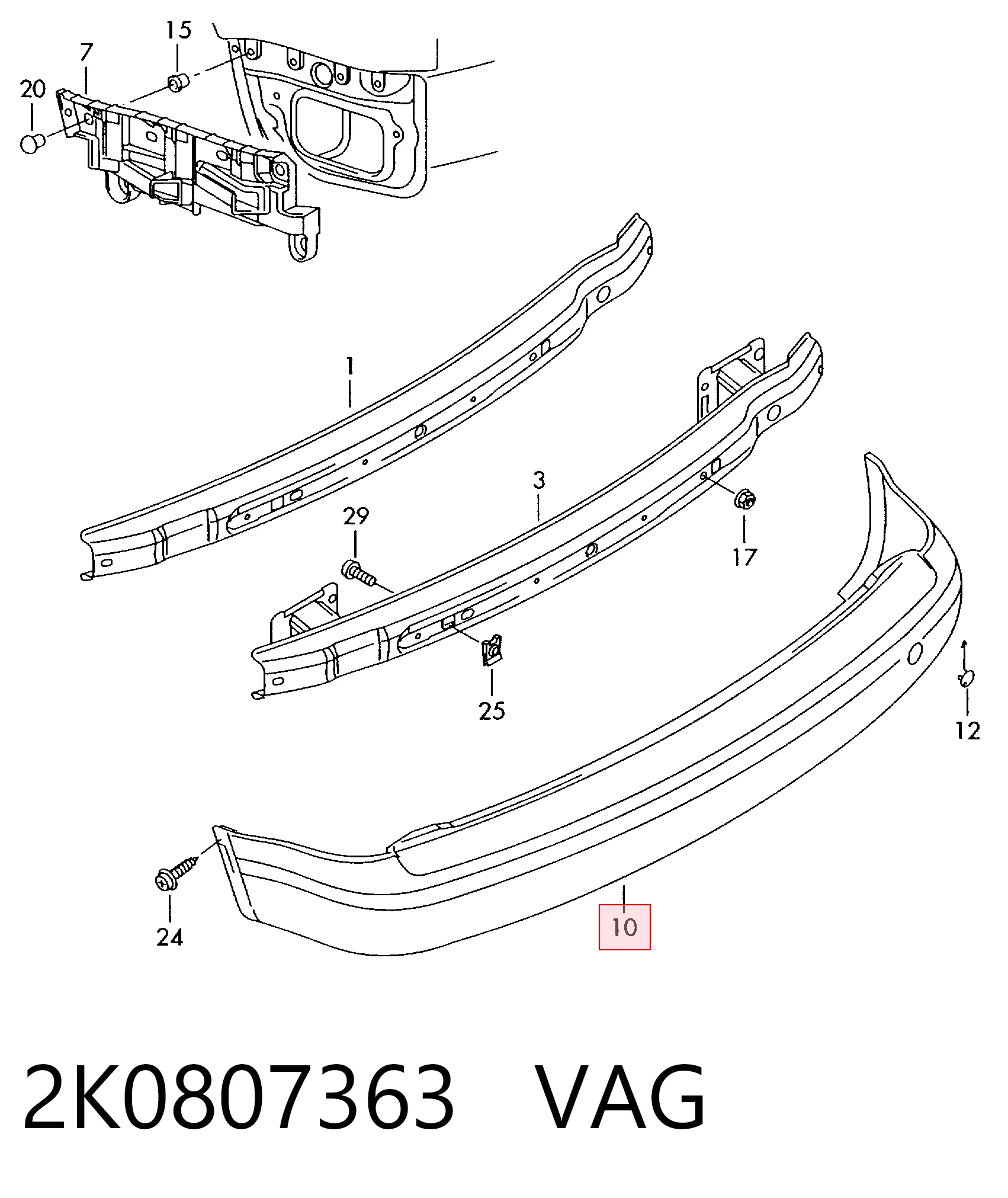  Pára-choque traseiro Volkswagen Caddy III carrinha (2KB, 2KJ, 2CB, 2CJ) (2004 - 2015) III
