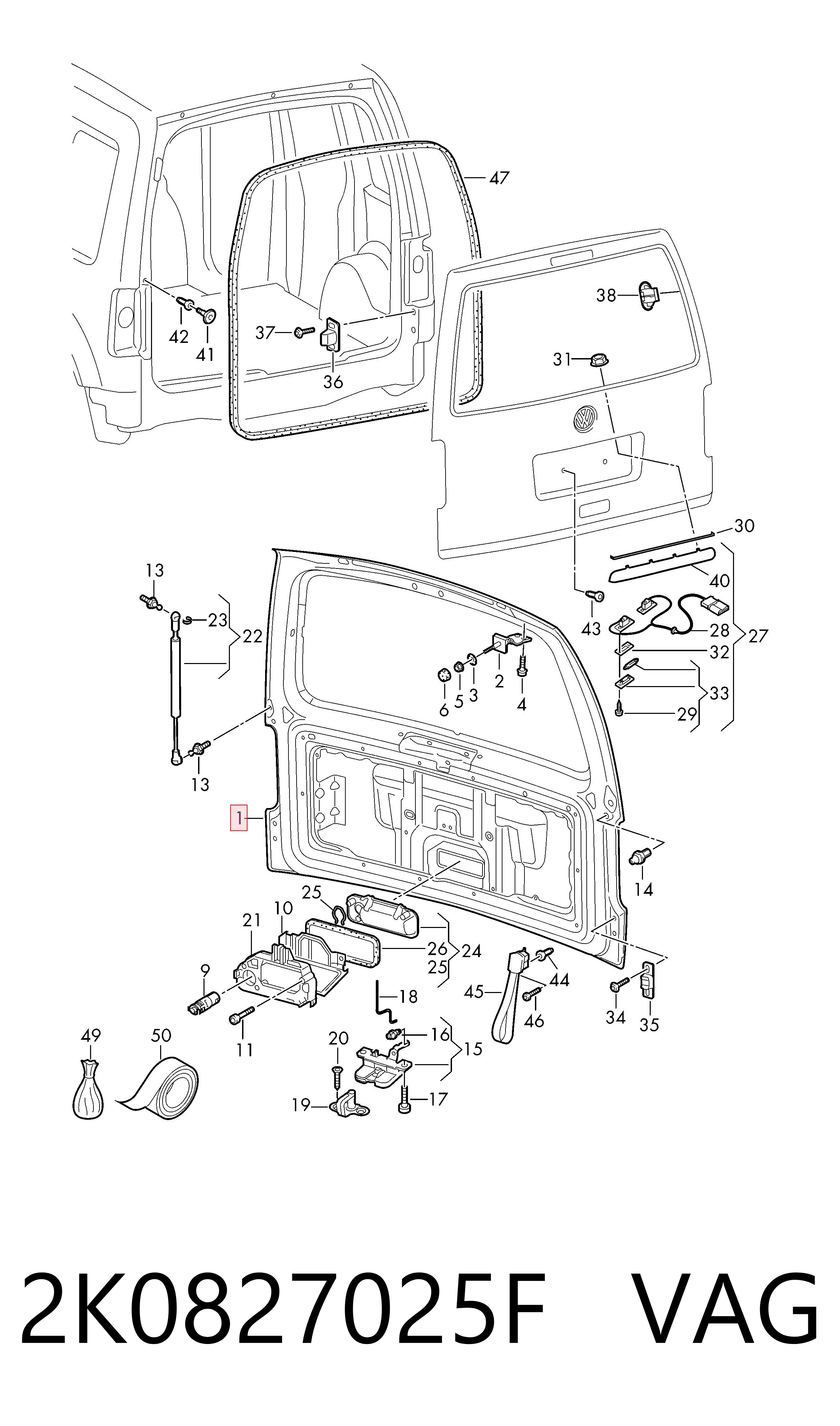 Porta traseira (3ª/5ª porta-malas (tampa de alcapão) para Volkswagen Caddy III 2KB, 2KJ, 2CB, 2CJ
