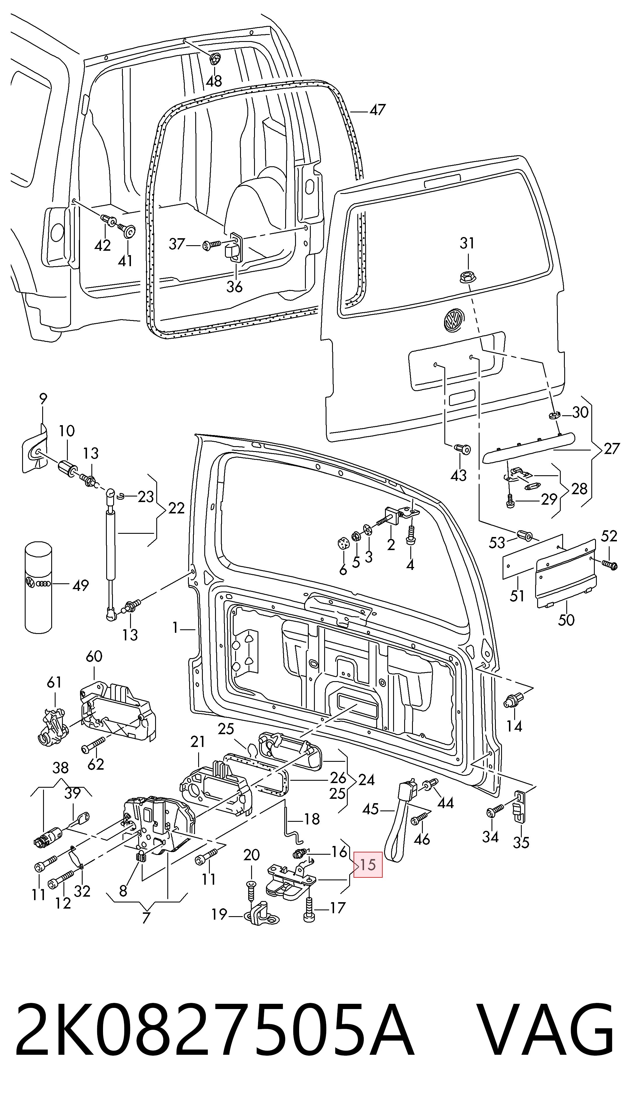 Fecho de tampa de porta-malas (de 3ª/5ª porta traseira) para Volkswagen Caddy III 2KA, 2KH, 2CA, 2CH