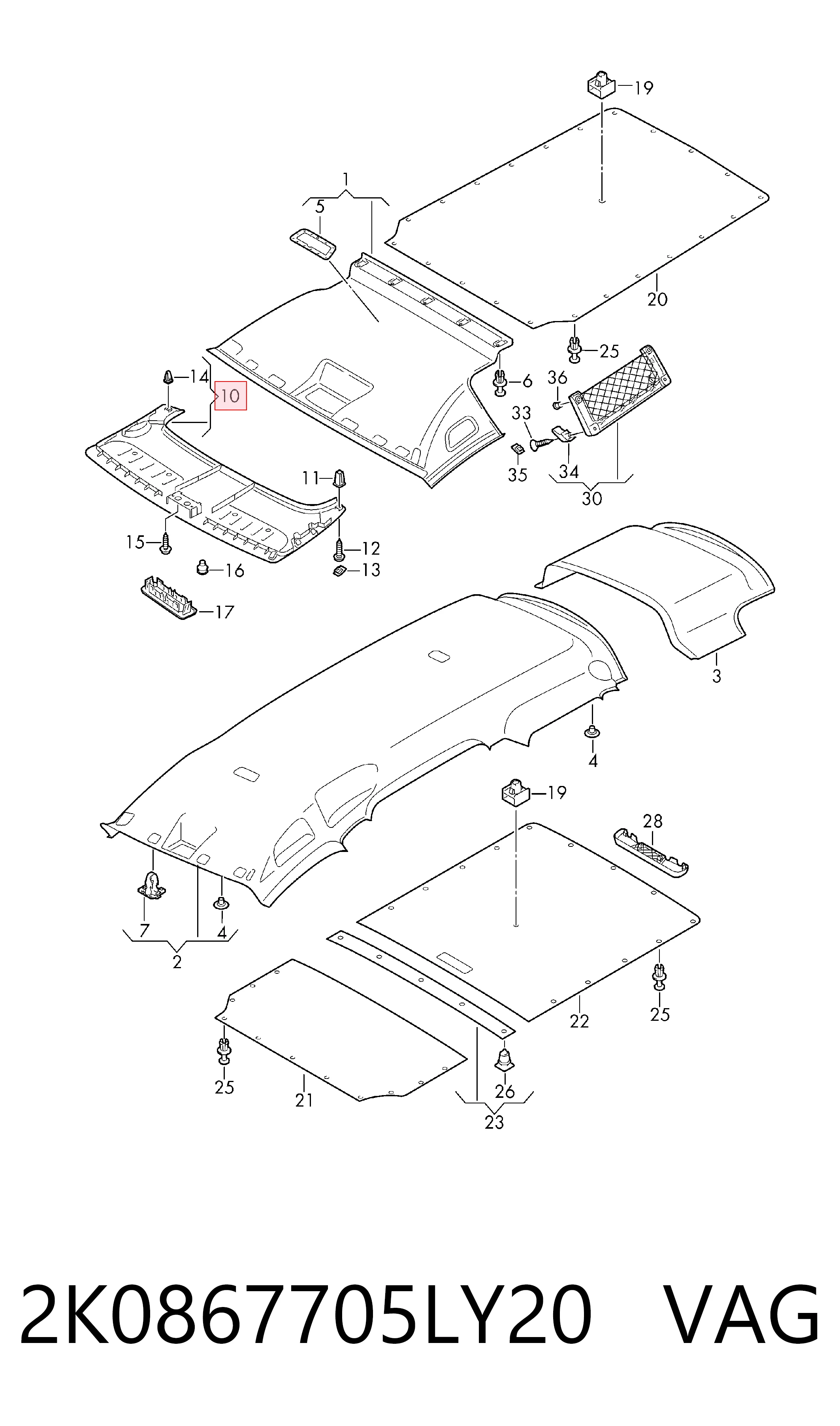 Revestimento do teto para Volkswagen Caddy SAB, SAJ