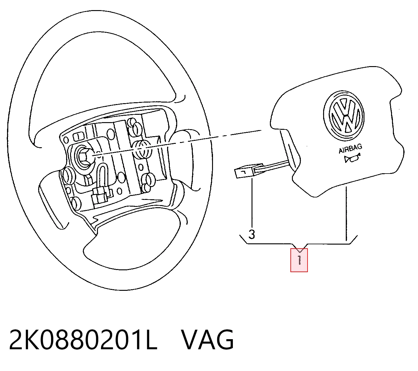 2K0880201L VAG Cinto de segurança (AIRBAG) de condutor