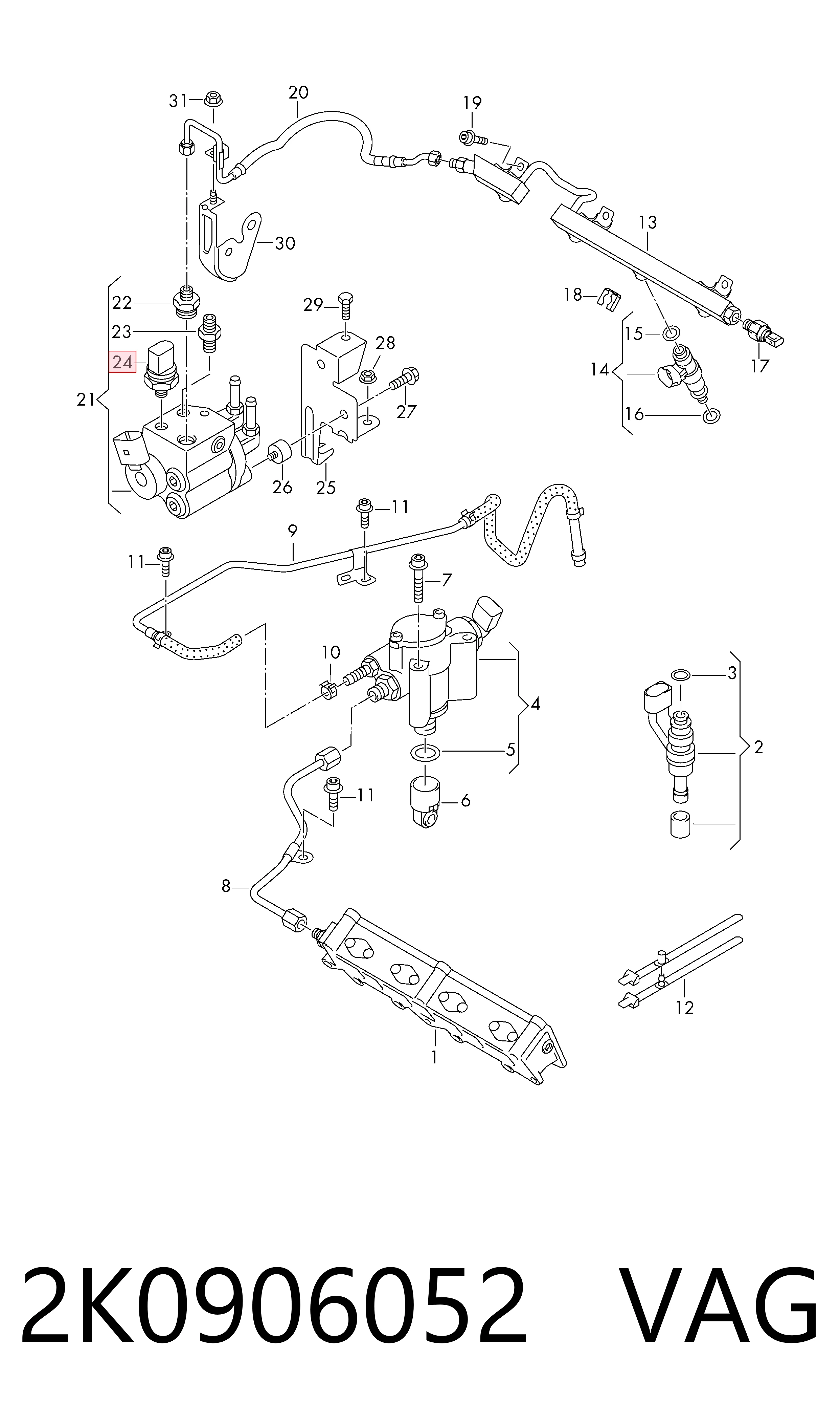 2K0906052 VAG Sensor de pressão de combustível