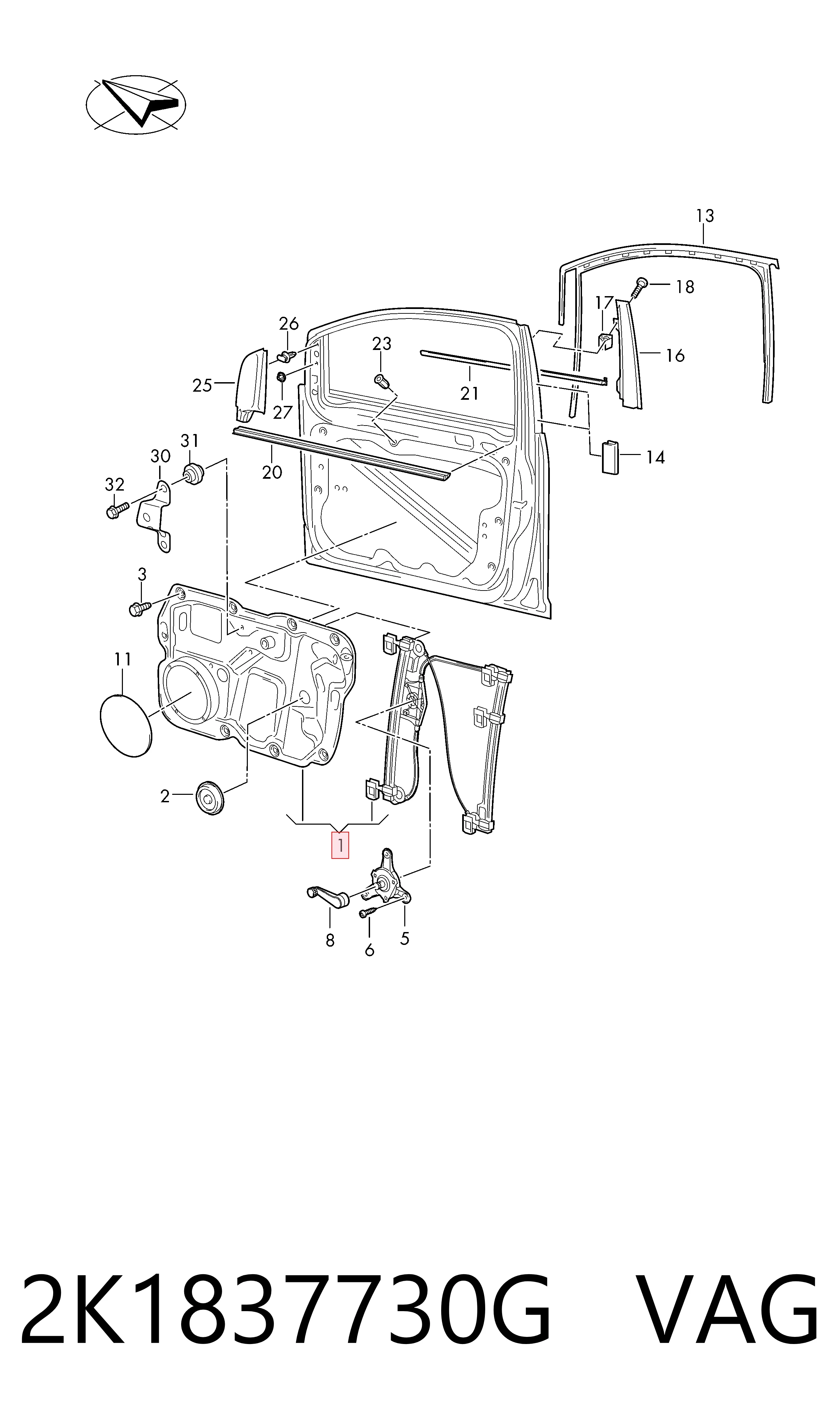 Mecanismo de acionamento de vidro da porta dianteira direita para Volkswagen Caddy 2KA, 2KH, 2CA, 2CH